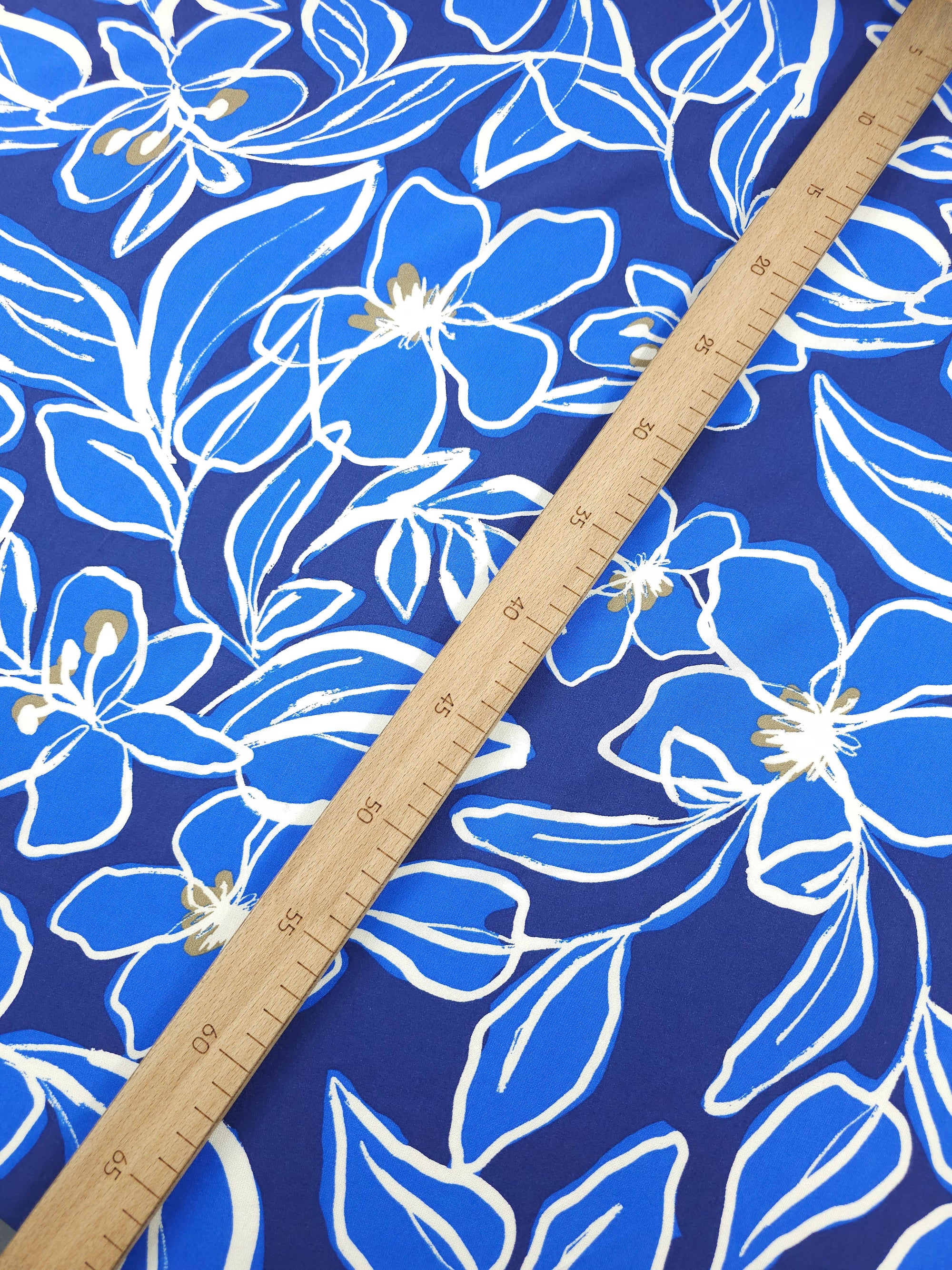 Blue/Indigo Sketch Floral Party Viscose Challis