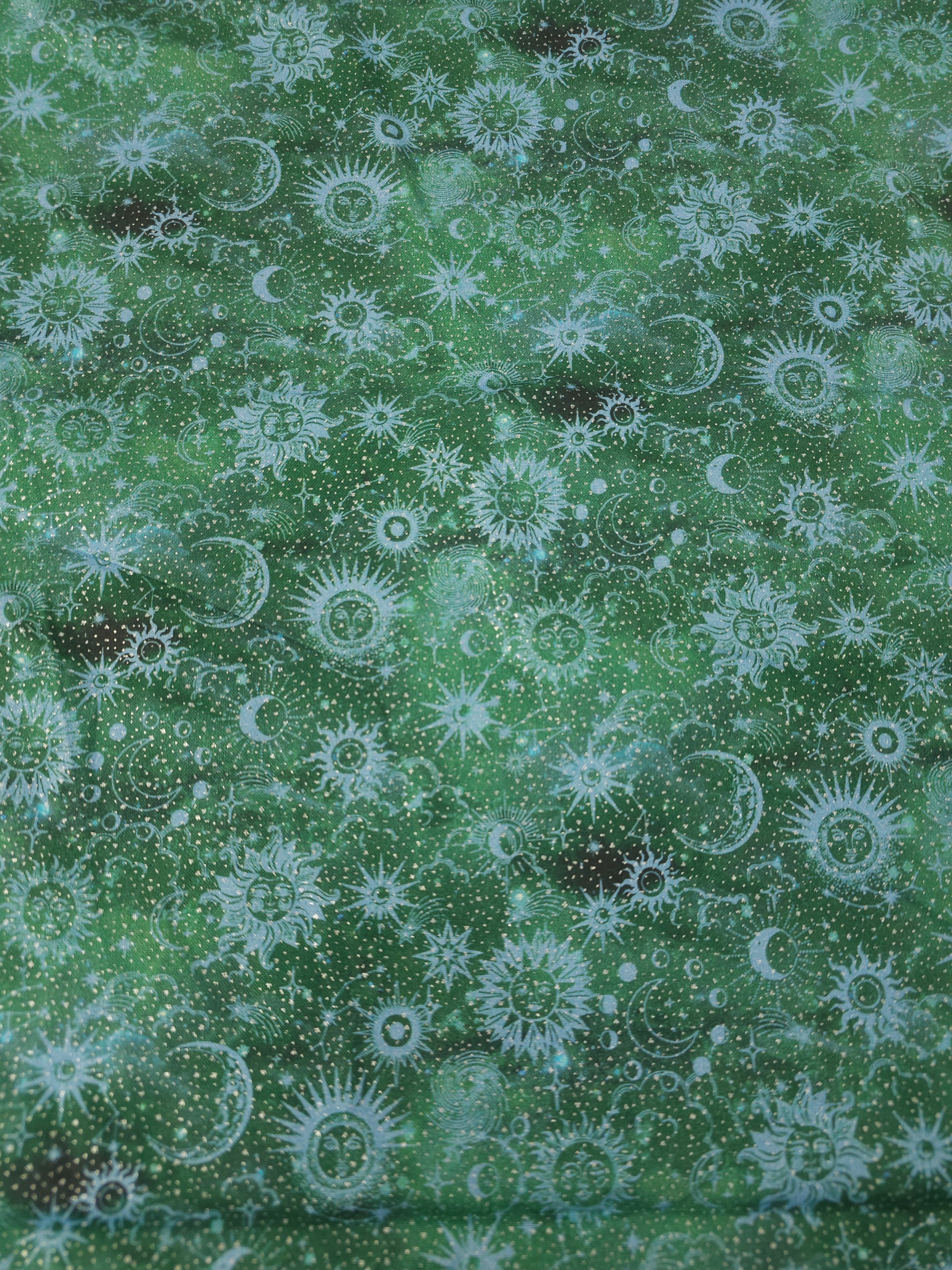 Green/Light Blue Celestrial Skies 100% Cotton - Benartex