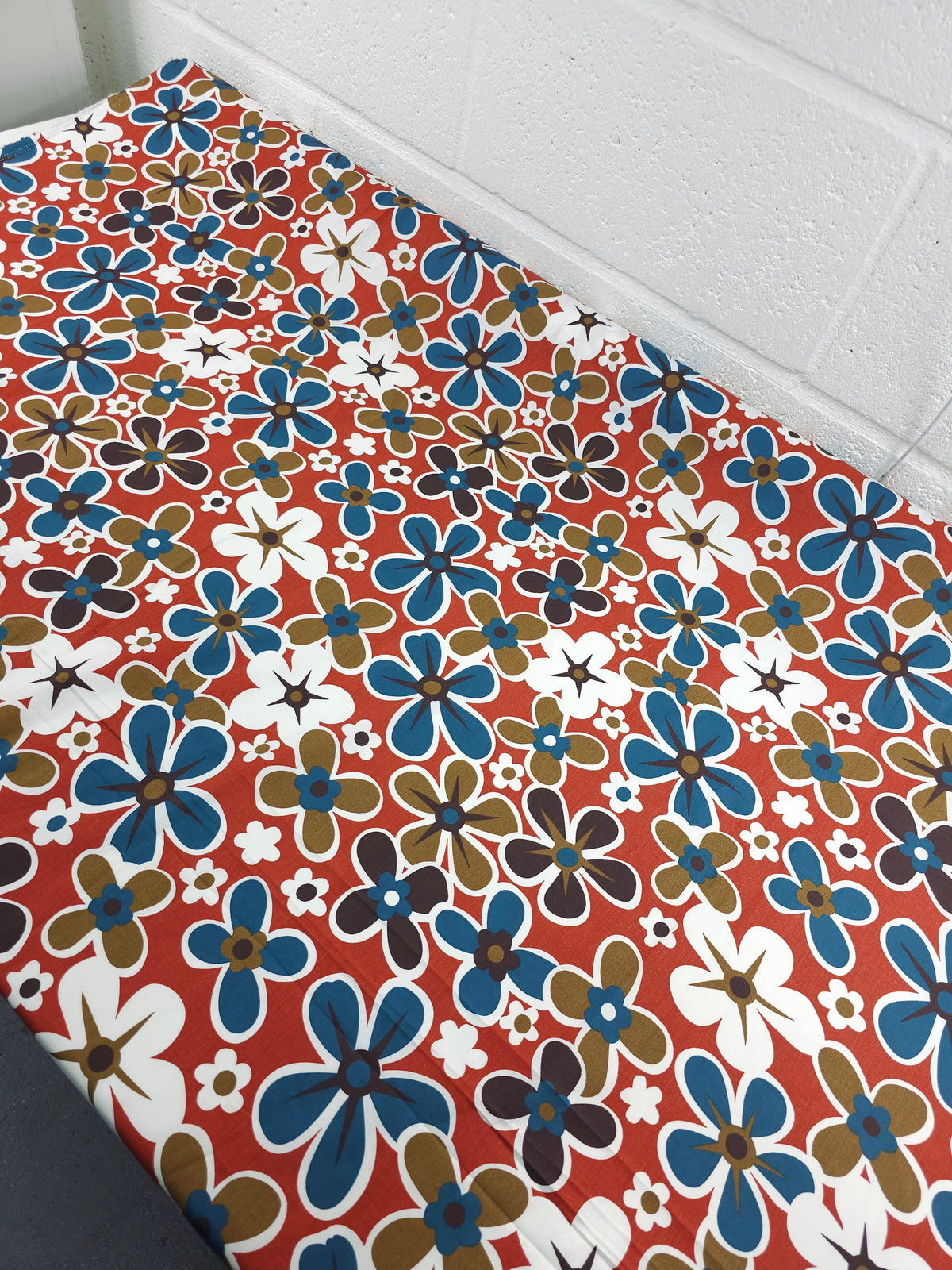 Rust/Teal Groovy Floral Cotton Poplin