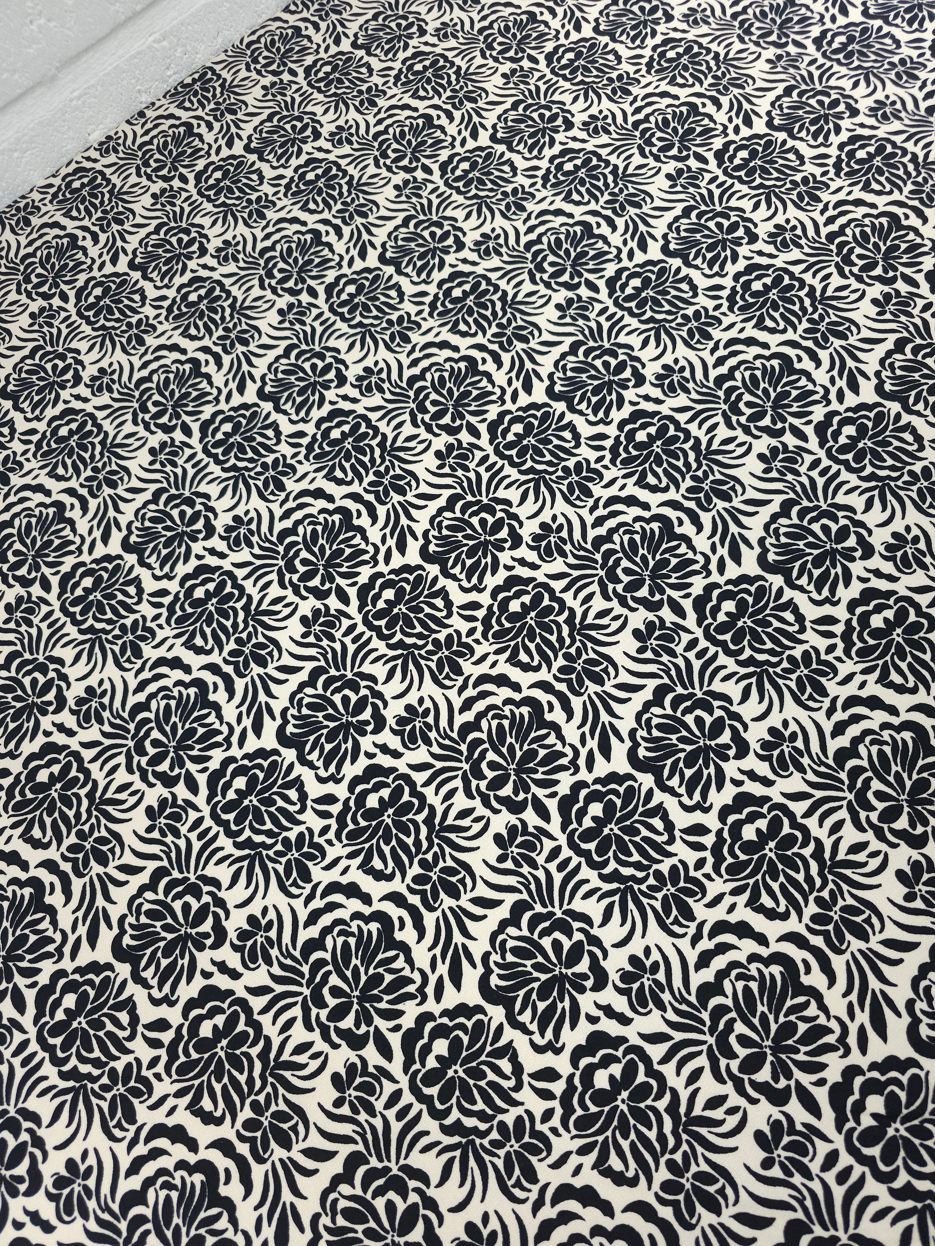 Black/Ivory Floral Dream Interfacing Backed Viscose