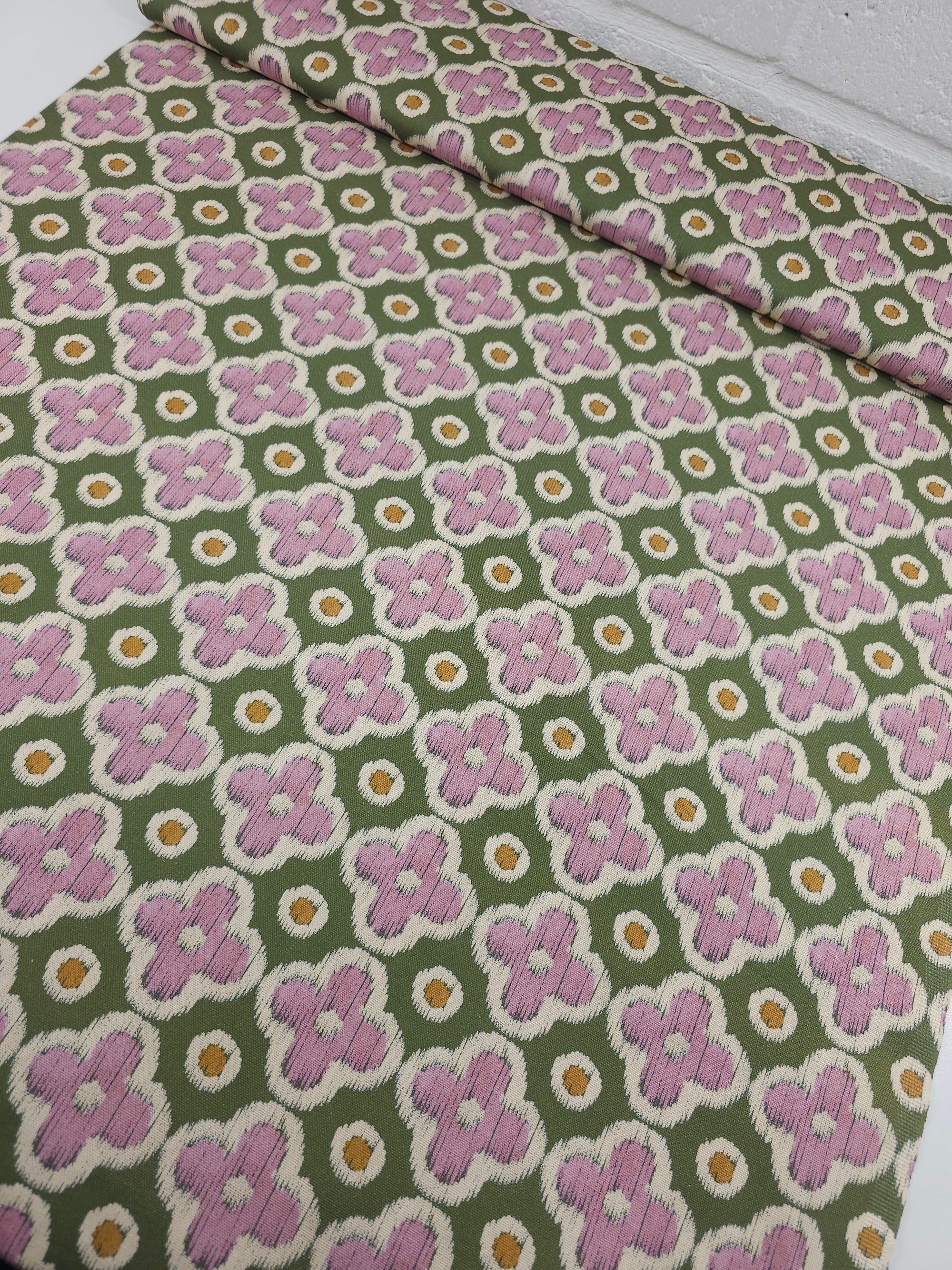 Olive/Pink Bordeaux Tile Lightweight Canvas Cotton