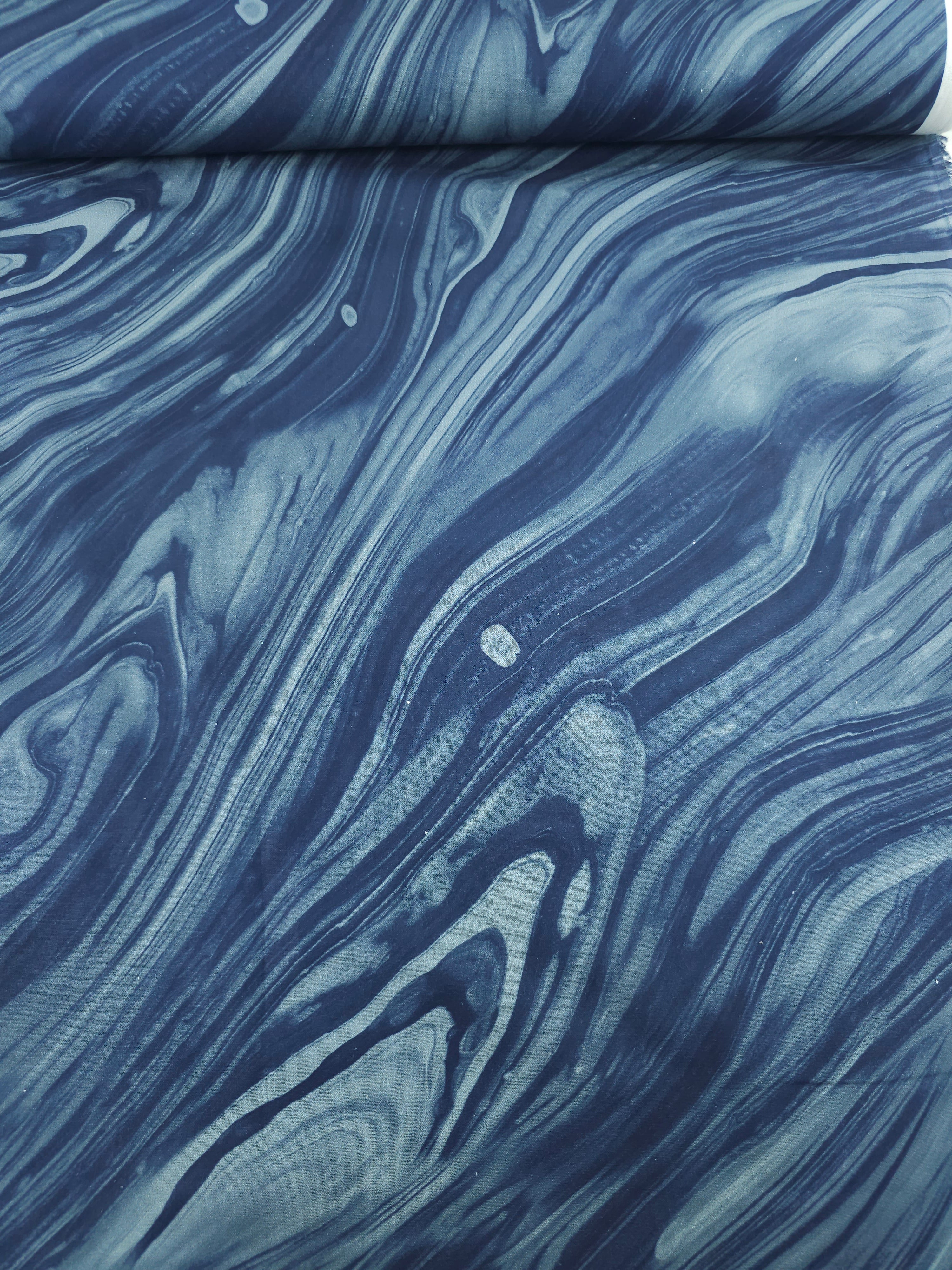 Petrol Navy Marble Swoosh 100% Cotton