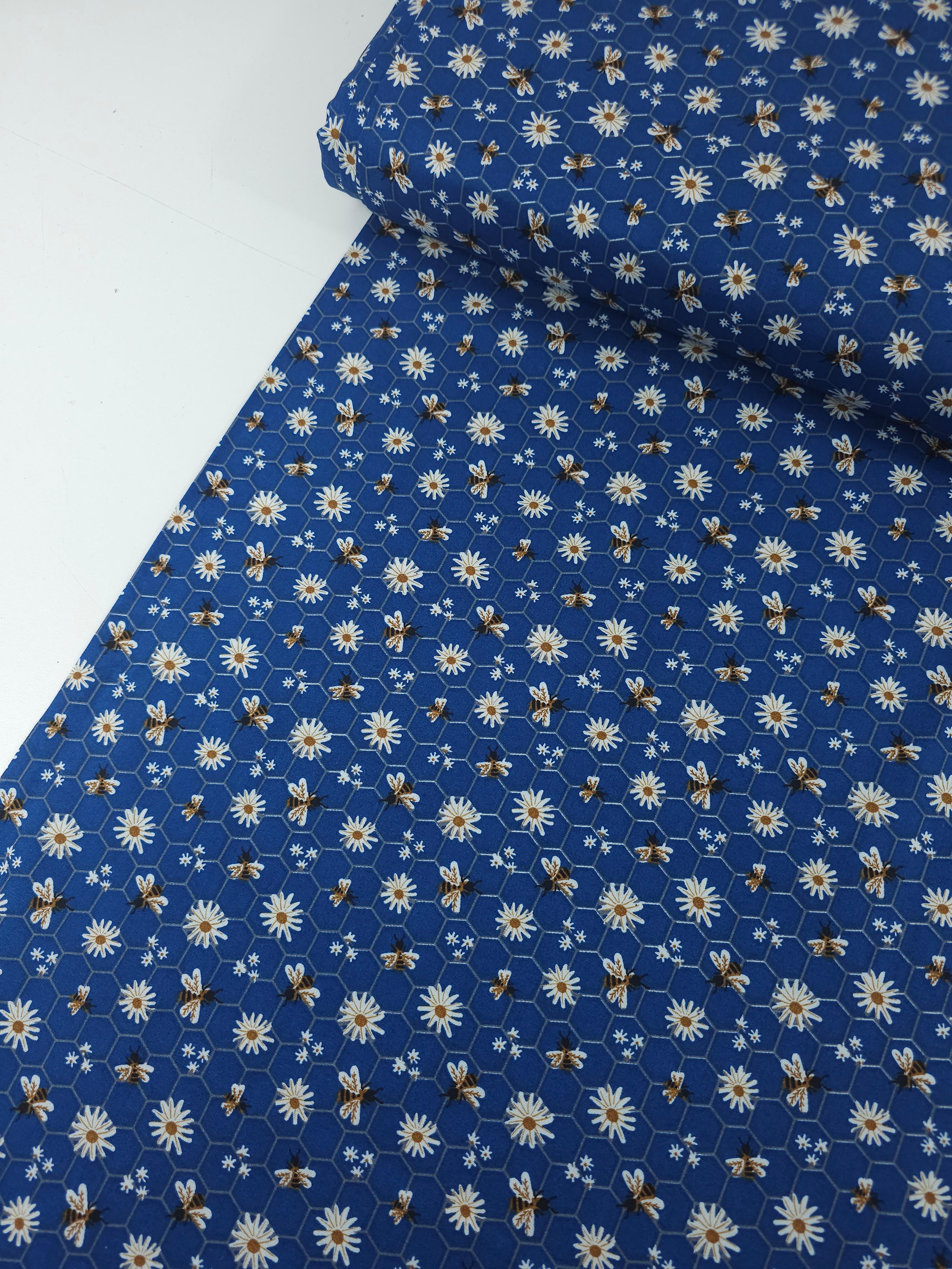Denim Blue Daisy Bee 100% Cotton