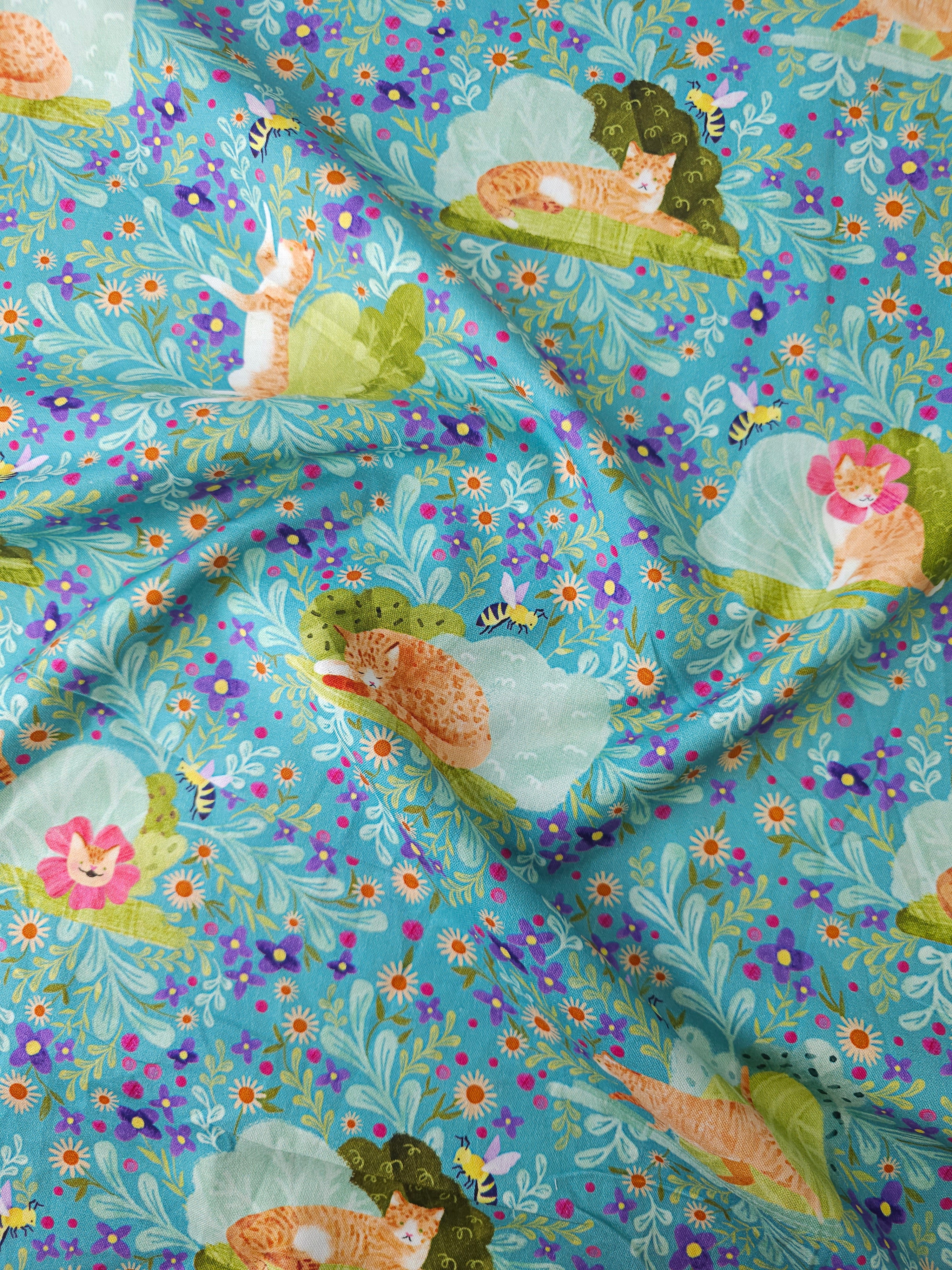 Summer Floral Cat 100% Cotton