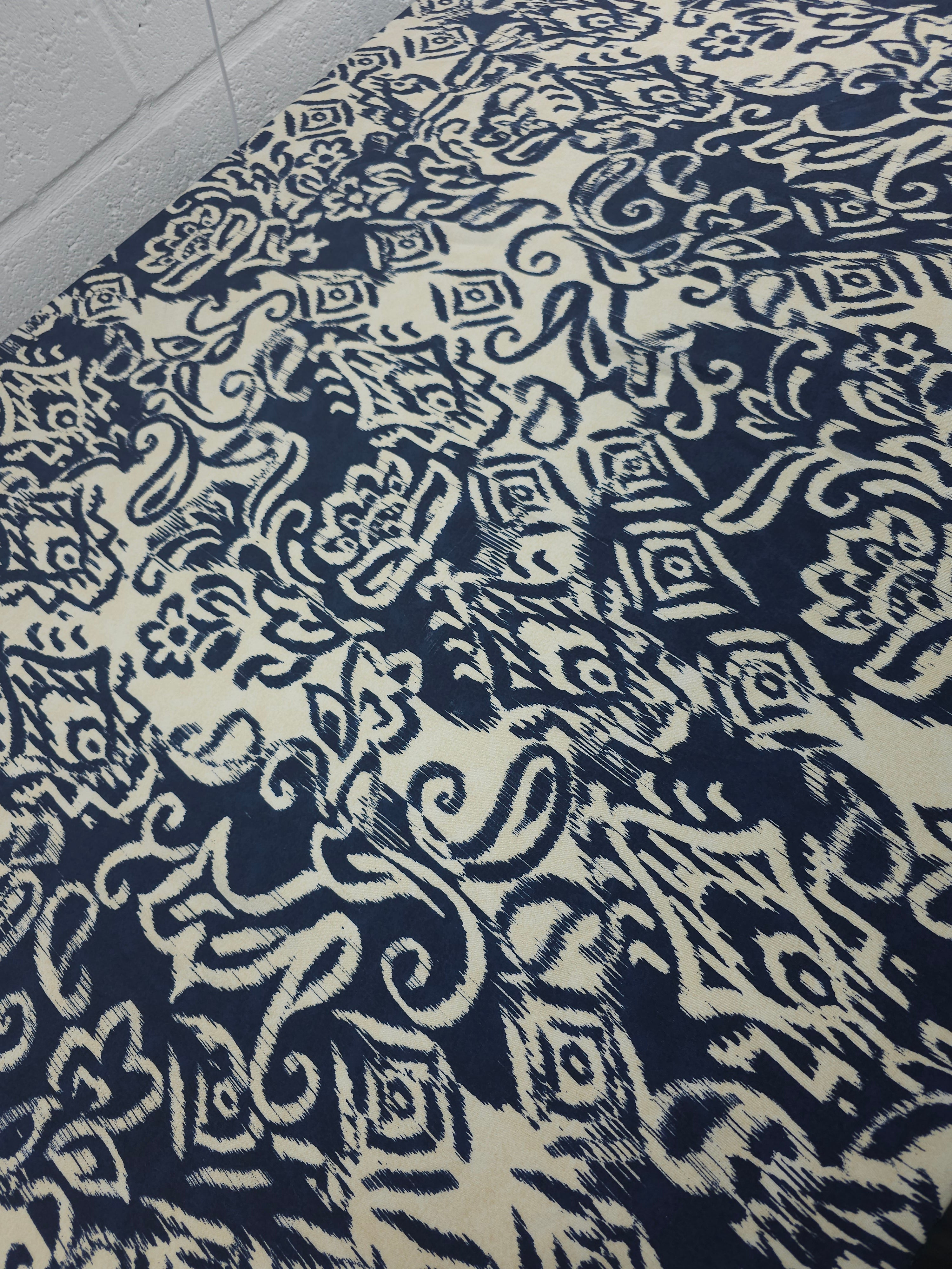 Navy/Ivory Floral Damask Viscose Crepe