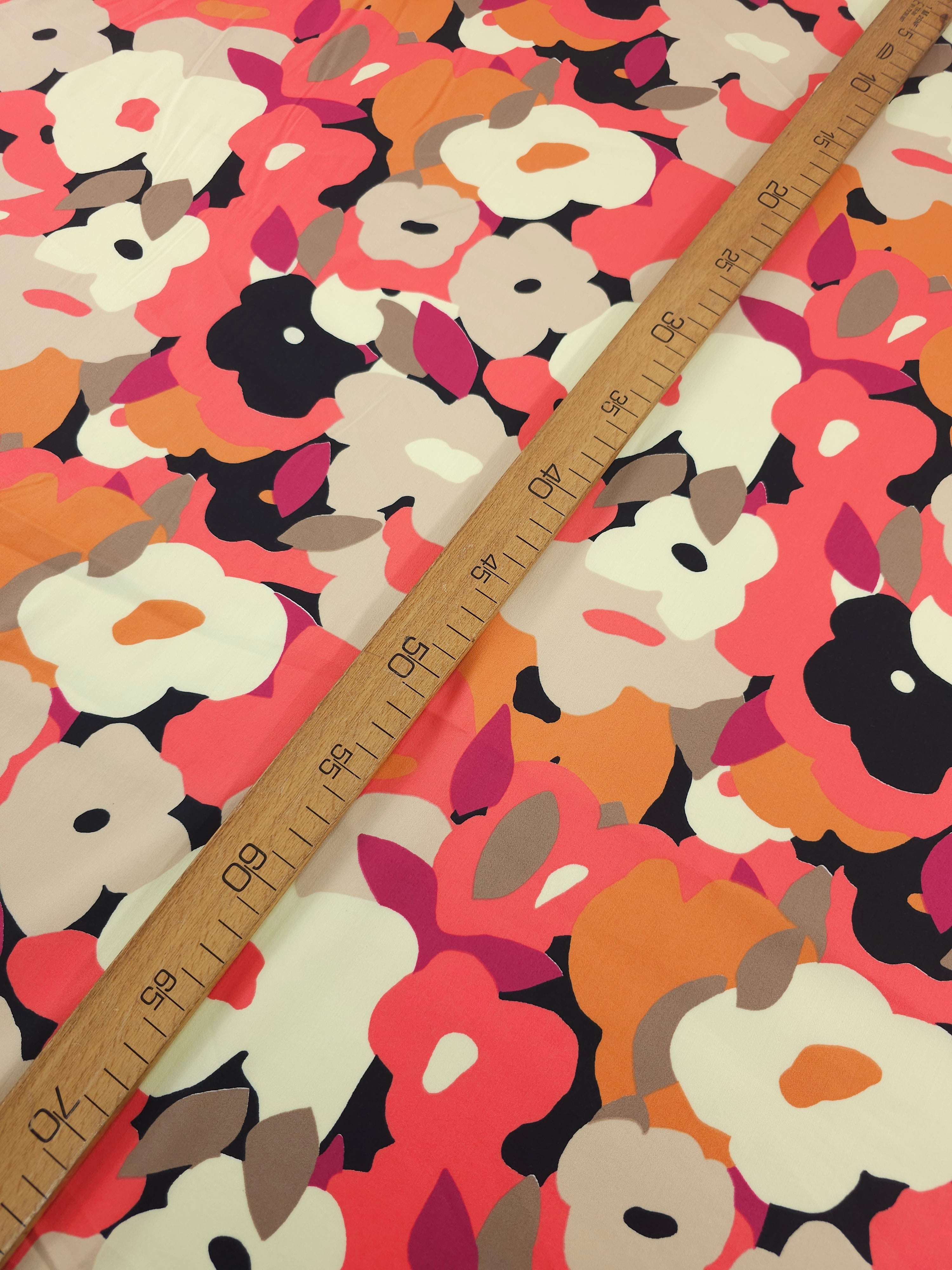 Pink/Cream Pop Floral Outline Lightweight Stretch Cotton