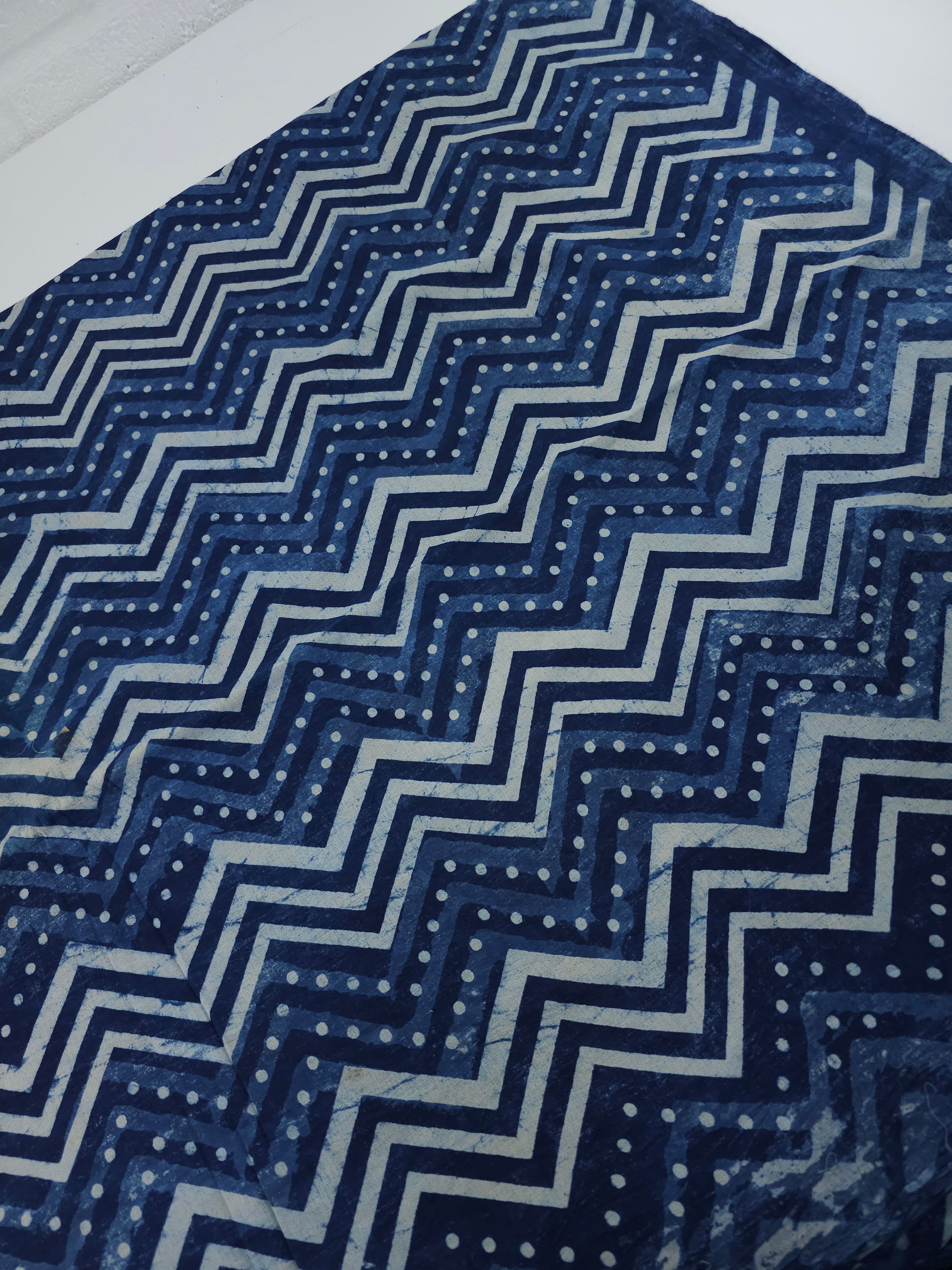 Indigo ZigZag Polka Block Print Cotton