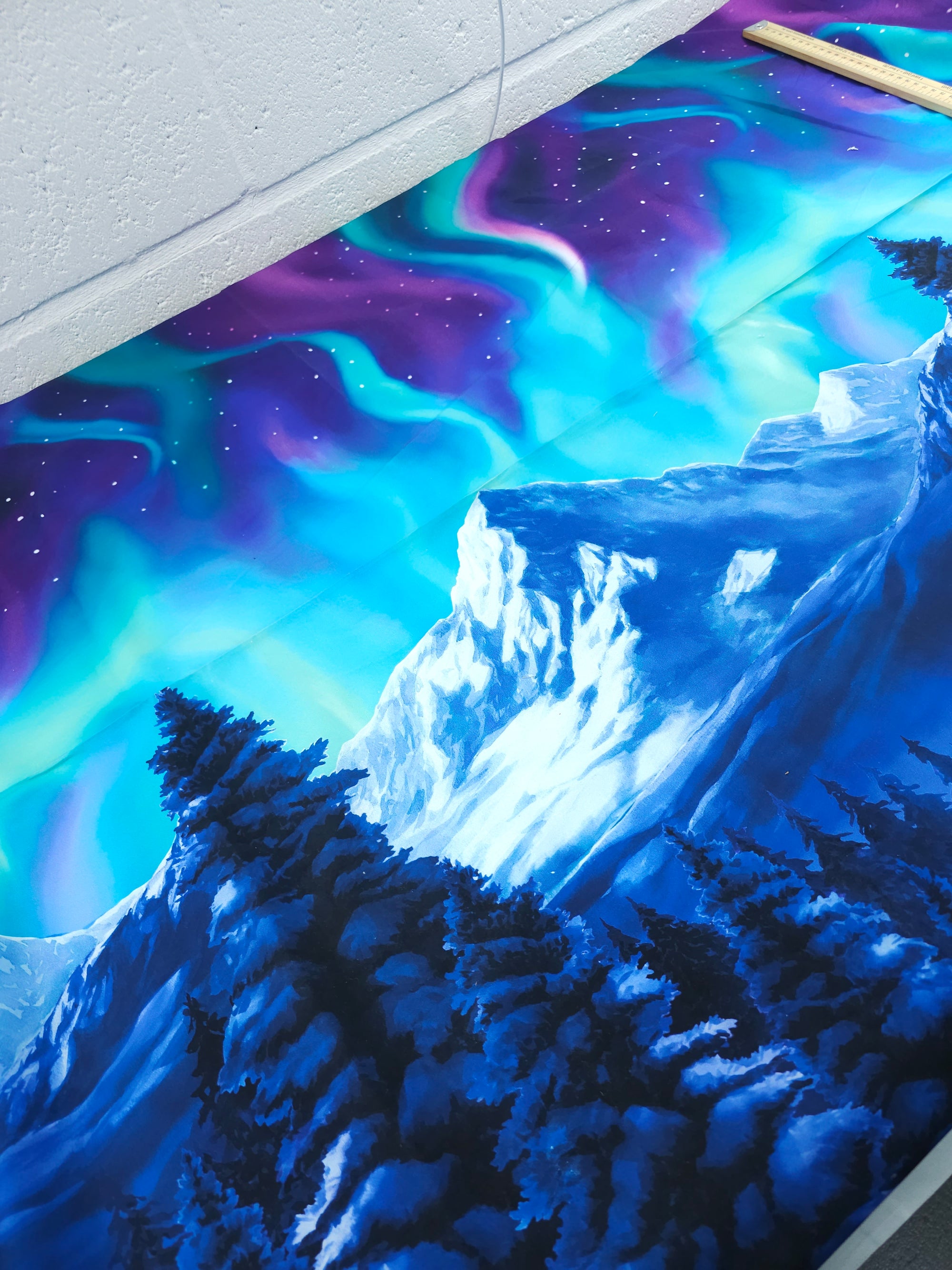 Snowfall Aurora Mountain Forest 100% Cotton - 60cm Panel