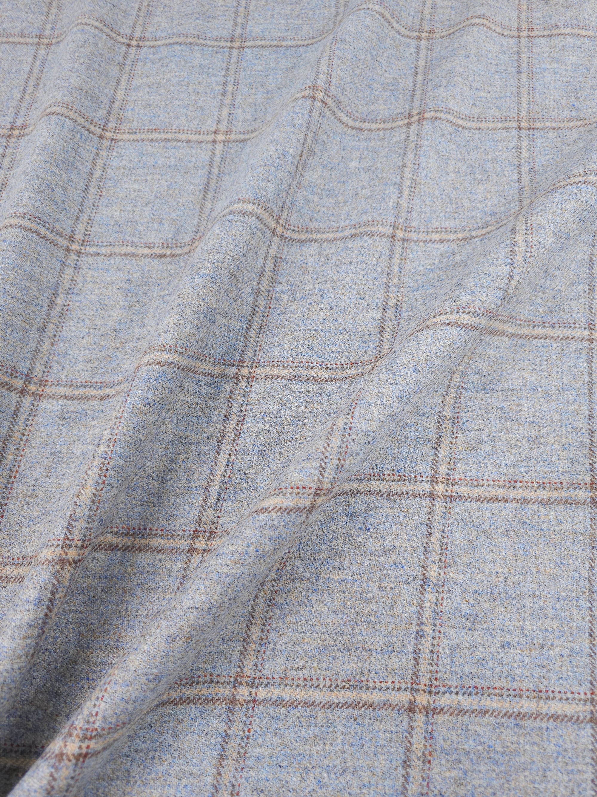 Powder Blue/Beige Speckle Square Check Soft 100% Wool *ABRAHAM MOON*