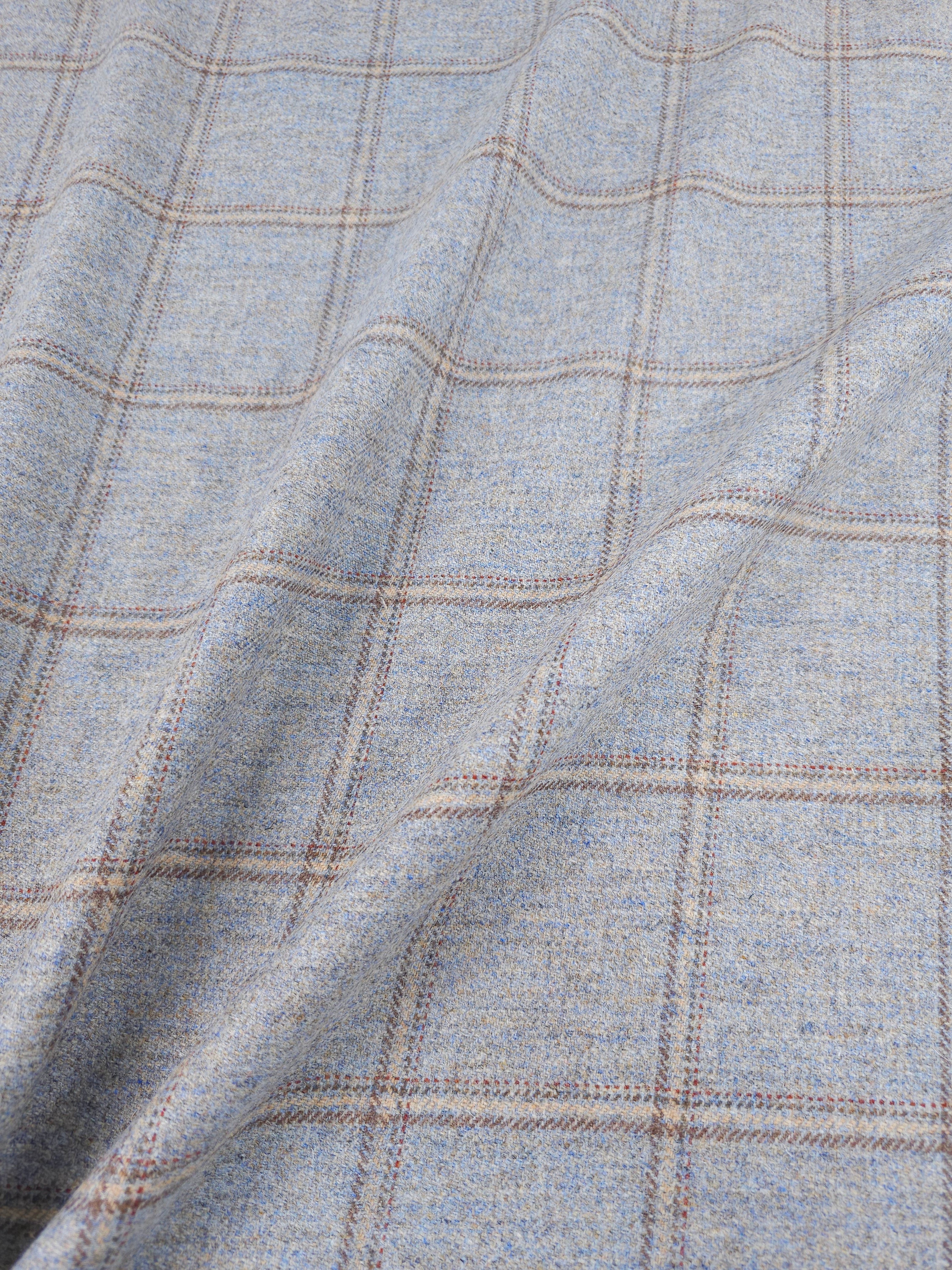 Powder Blue/Beige Speckle Square Check Soft 100% Wool *ABRAHAM MOON*