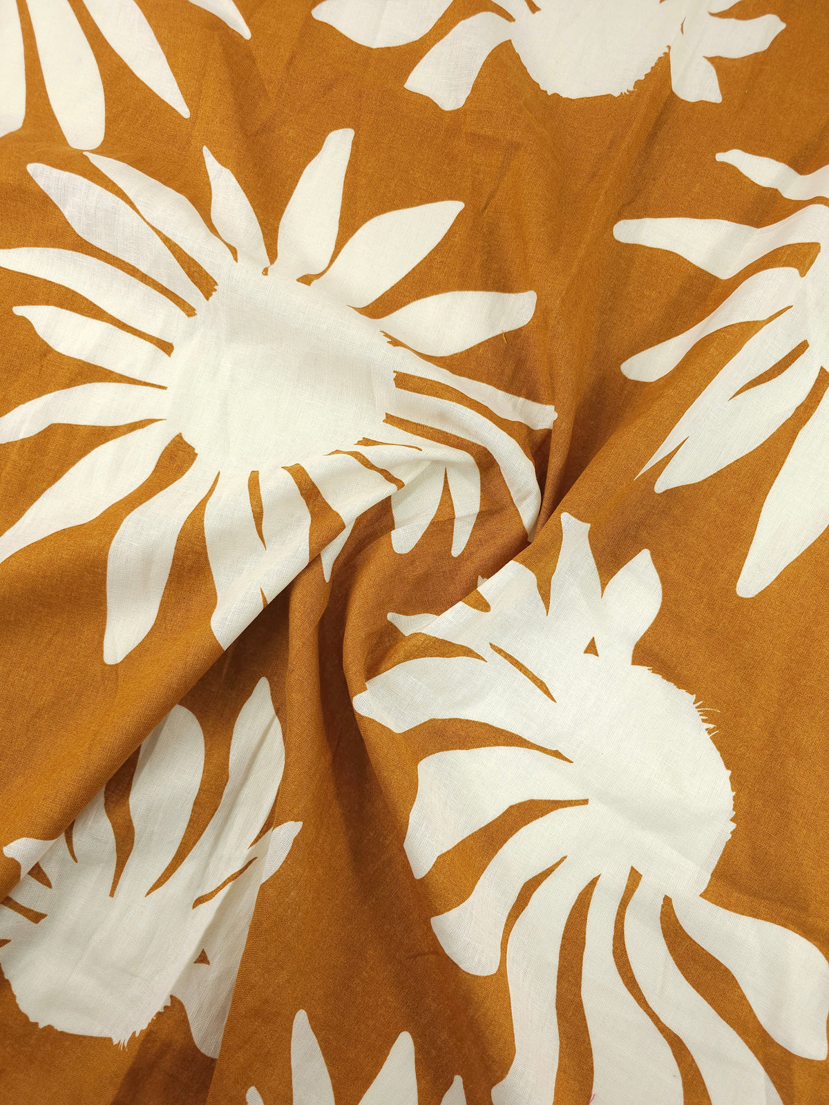 Cinnamon Orange Large Sunflower Viscose Linen