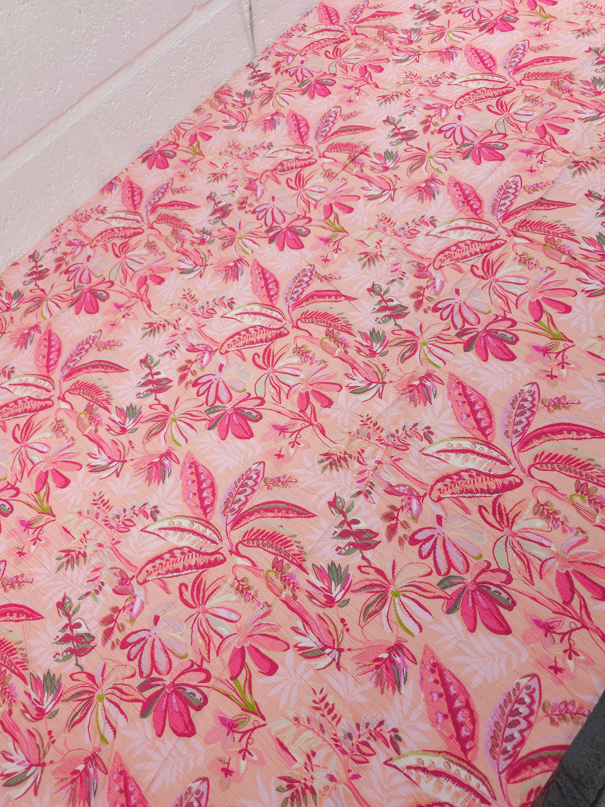 Hot Pink/Peach Fiesta Floral Crinkle Viscose