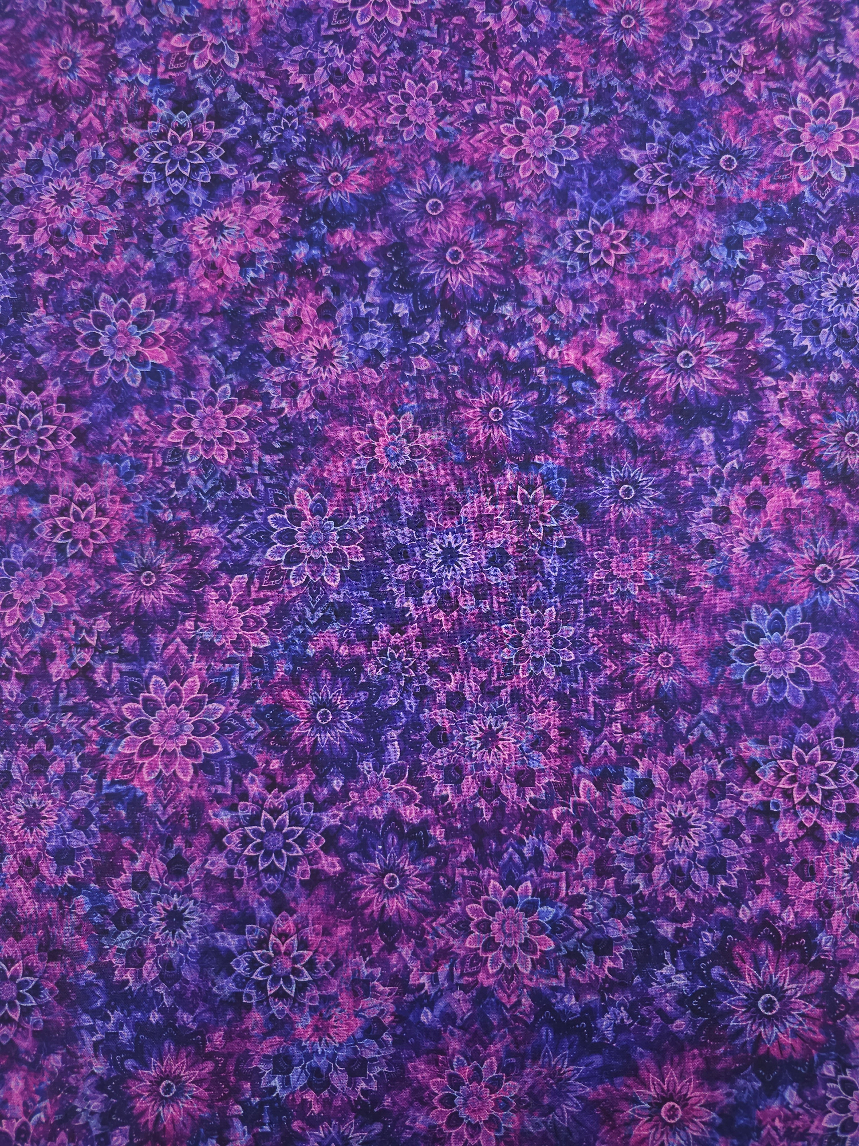 Purple/Pink Dancing Dahlias Kaleidoscope 100% Cotton