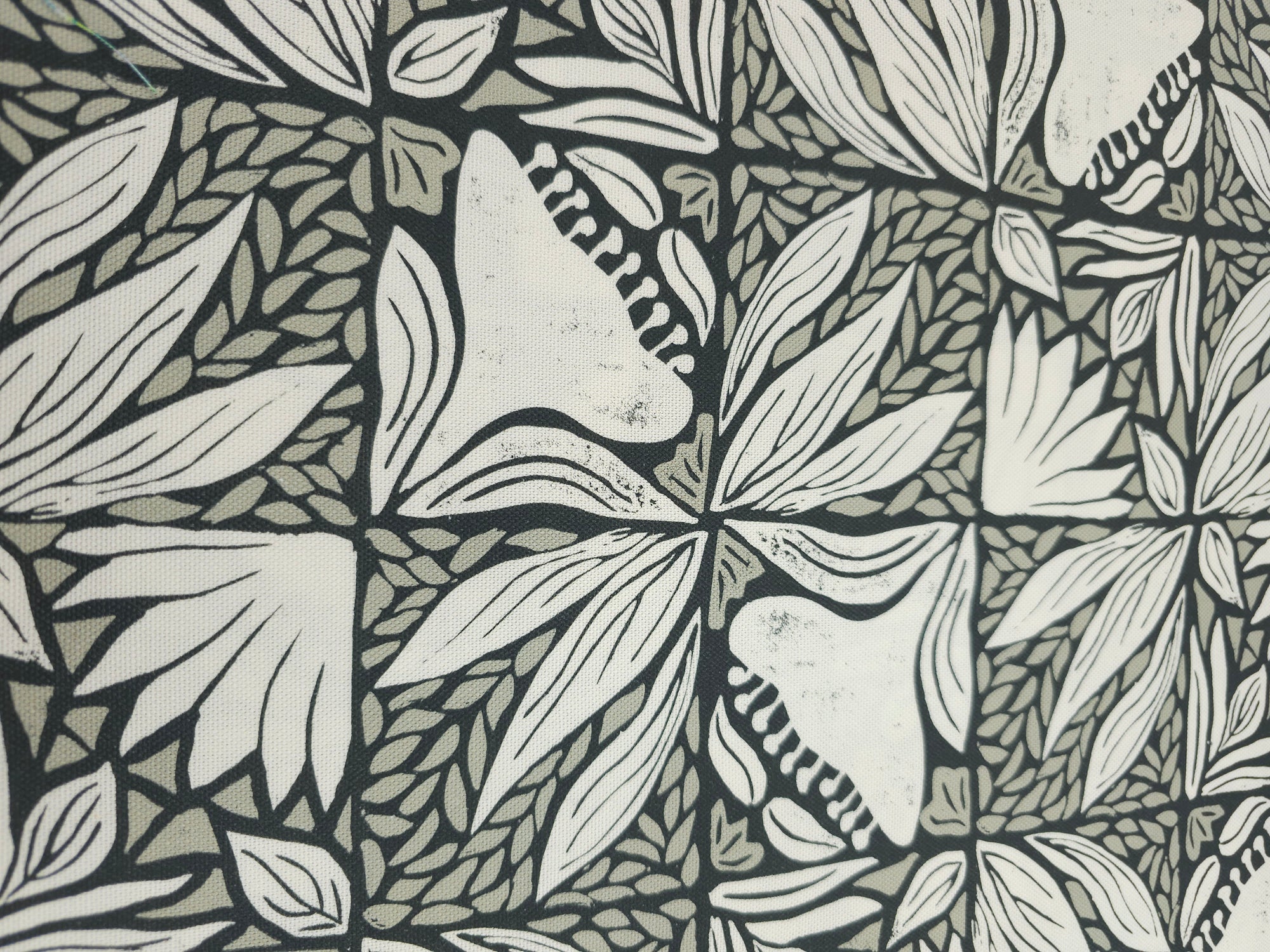 Grey/Ivory Floral Window Canvas Cotton *DEFECT*