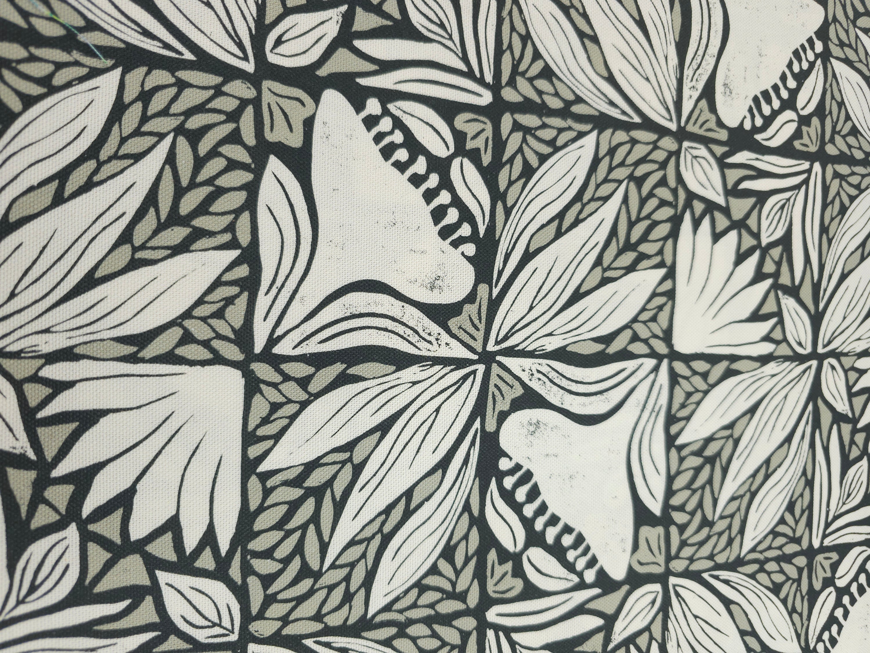 Grey/Ivory Floral Window Canvas Cotton *DEFECT*