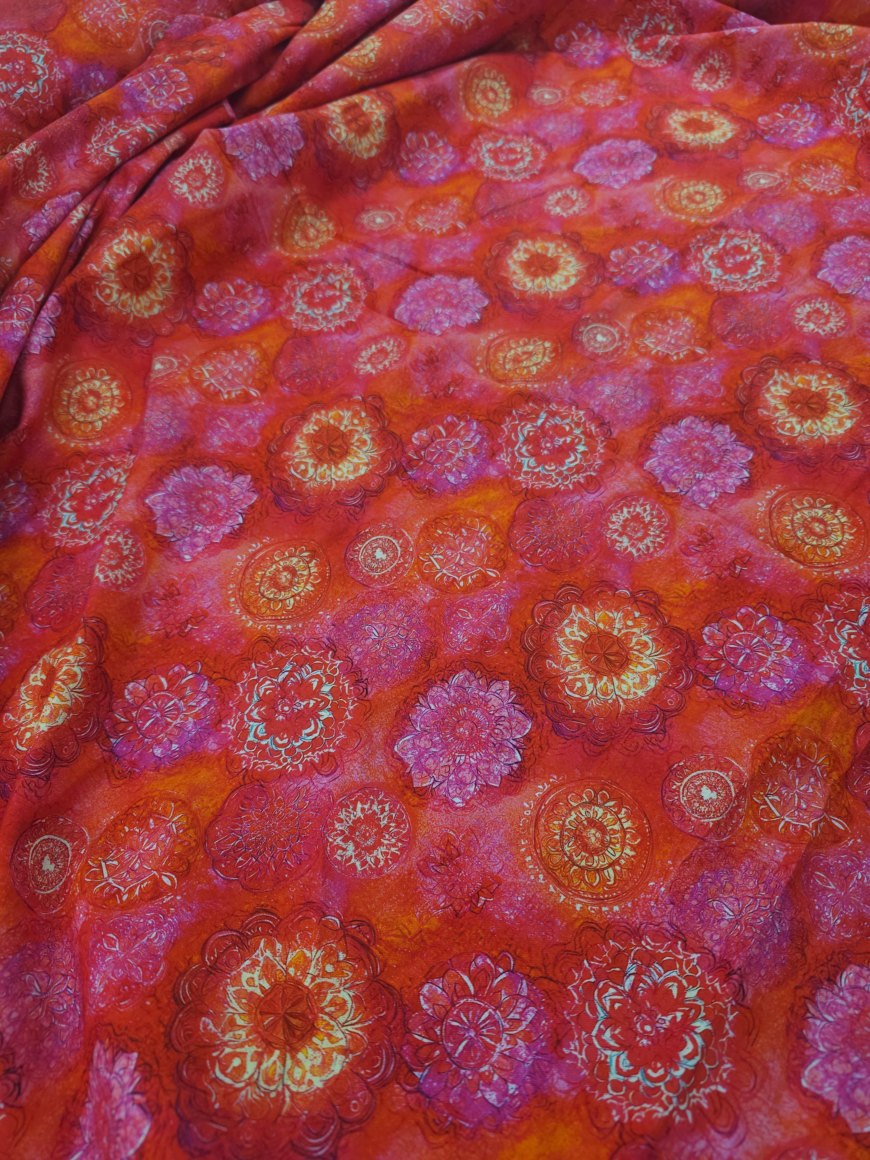 Red/Pink Spiral Medallion 100% Cotton 104” *EXTRA WIDE*