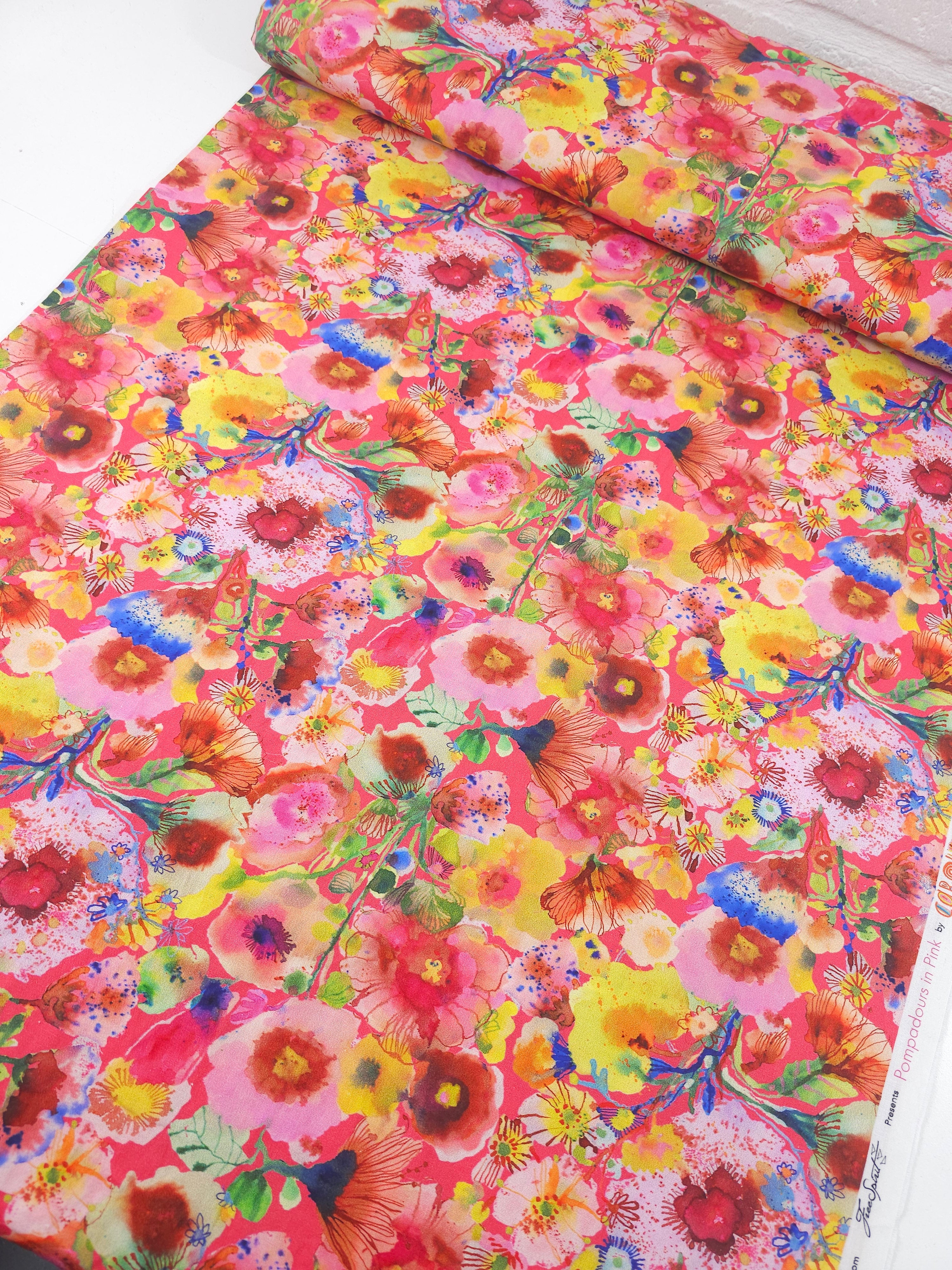 Floral Pompadours In Pink 100% Cotton - Free Spirit