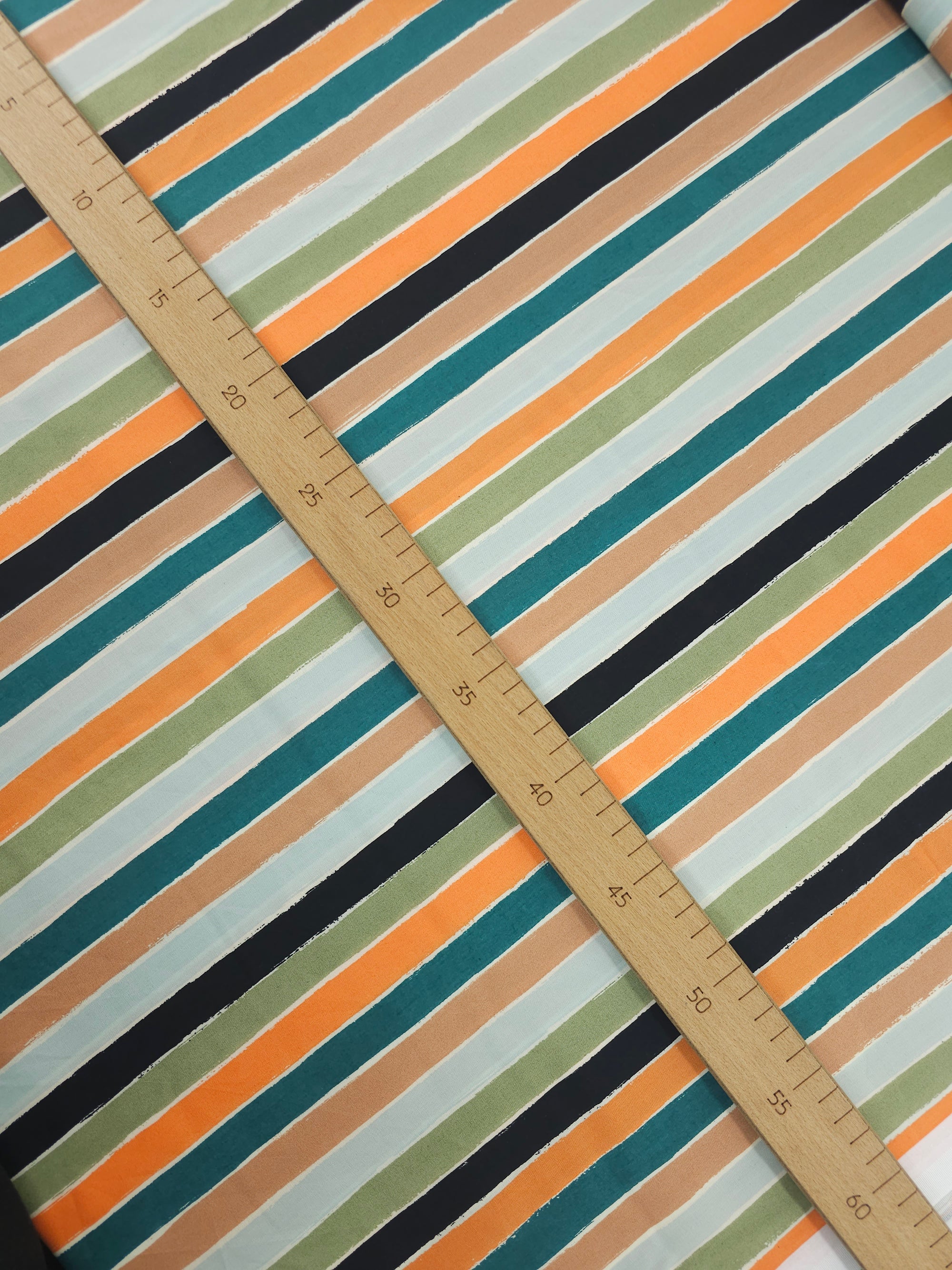 Teal/Orange Autumn Stripes Lightweight Cotton 57"