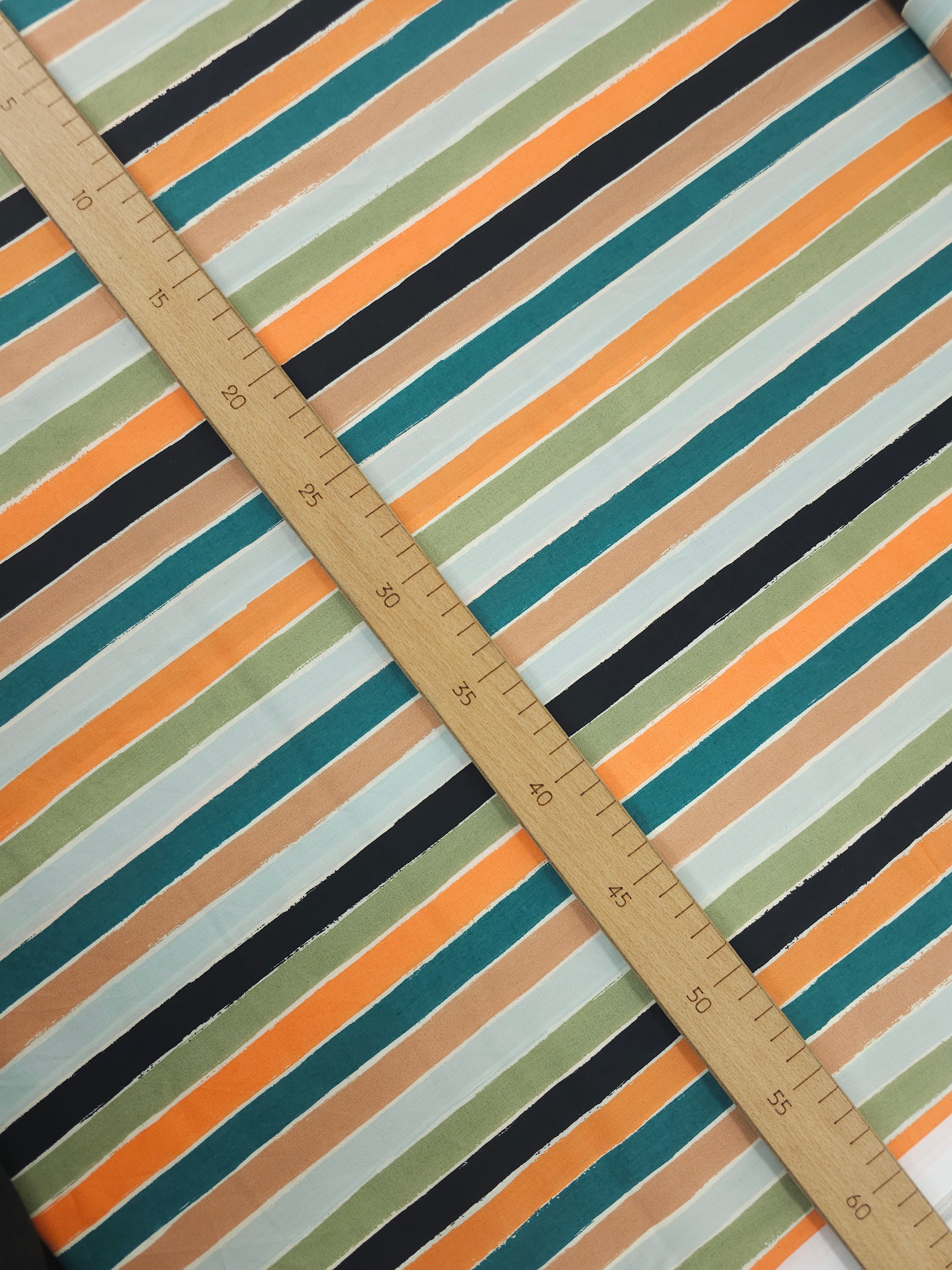 Teal/Orange Autumn Stripes Lightweight Cotton 57"
