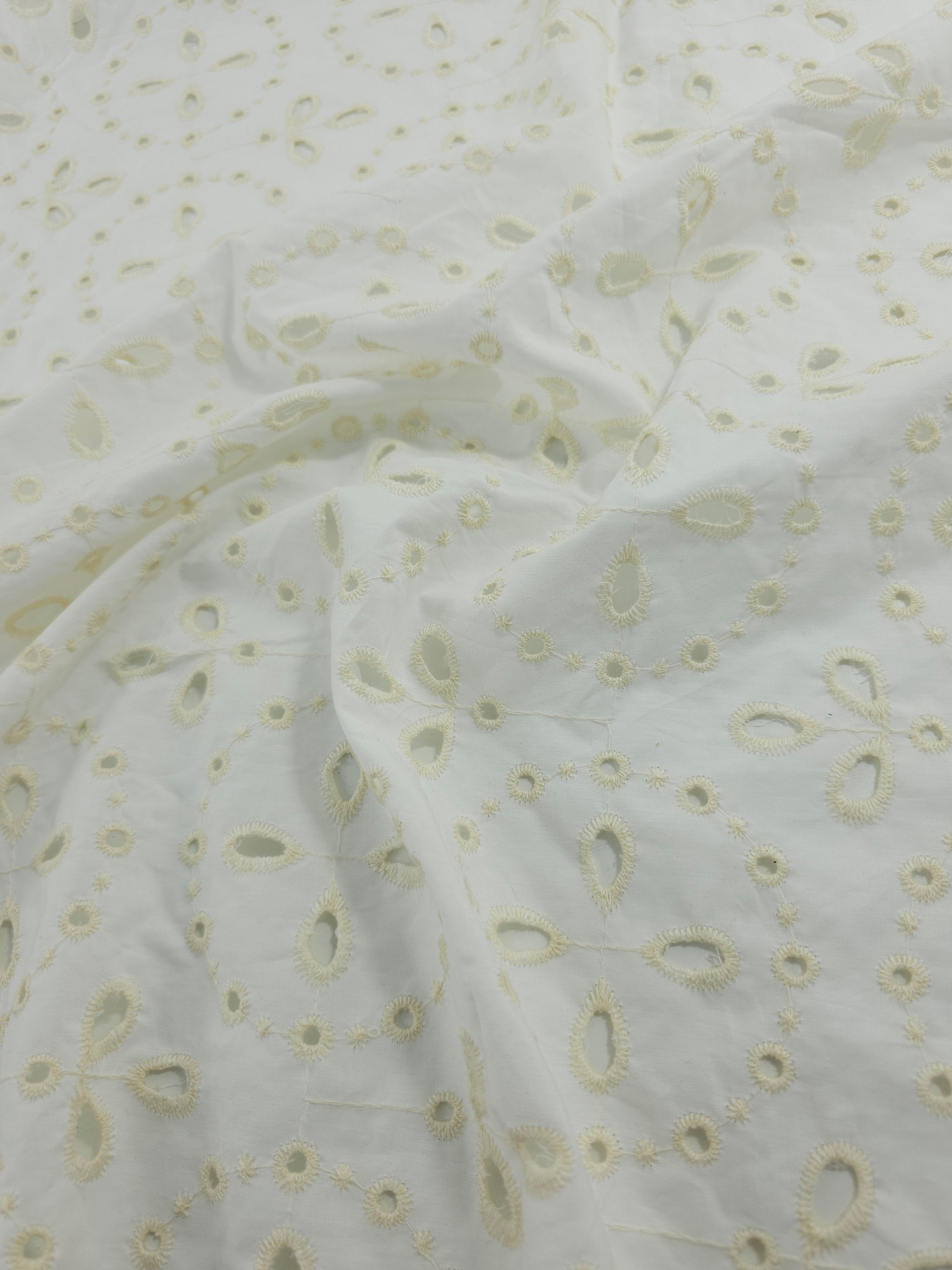 White/Cream Spiro Petal Cambric Cotton Broderie Anglaise