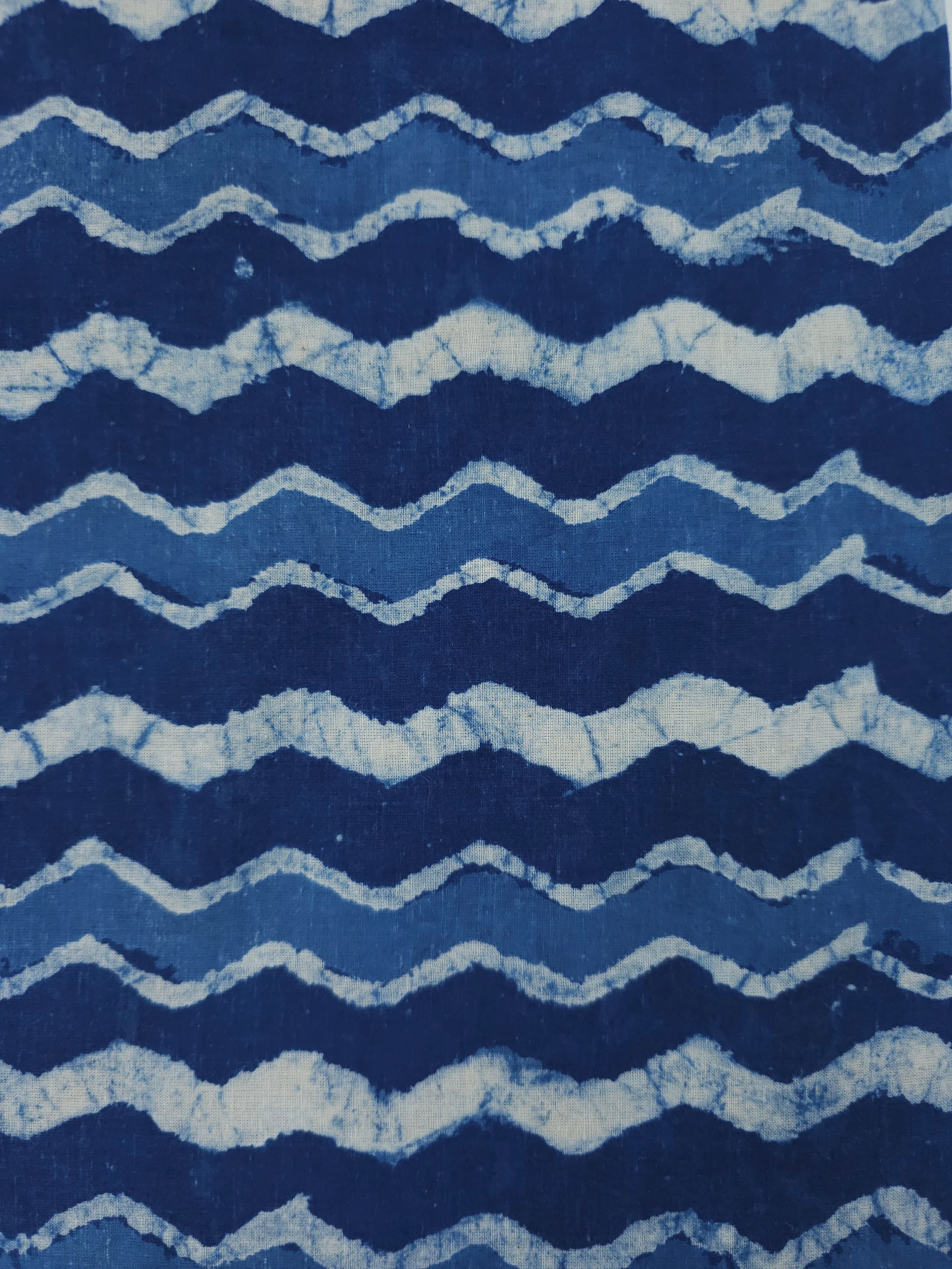 Blue Tone Wavy Stripe Block Print Cotton
