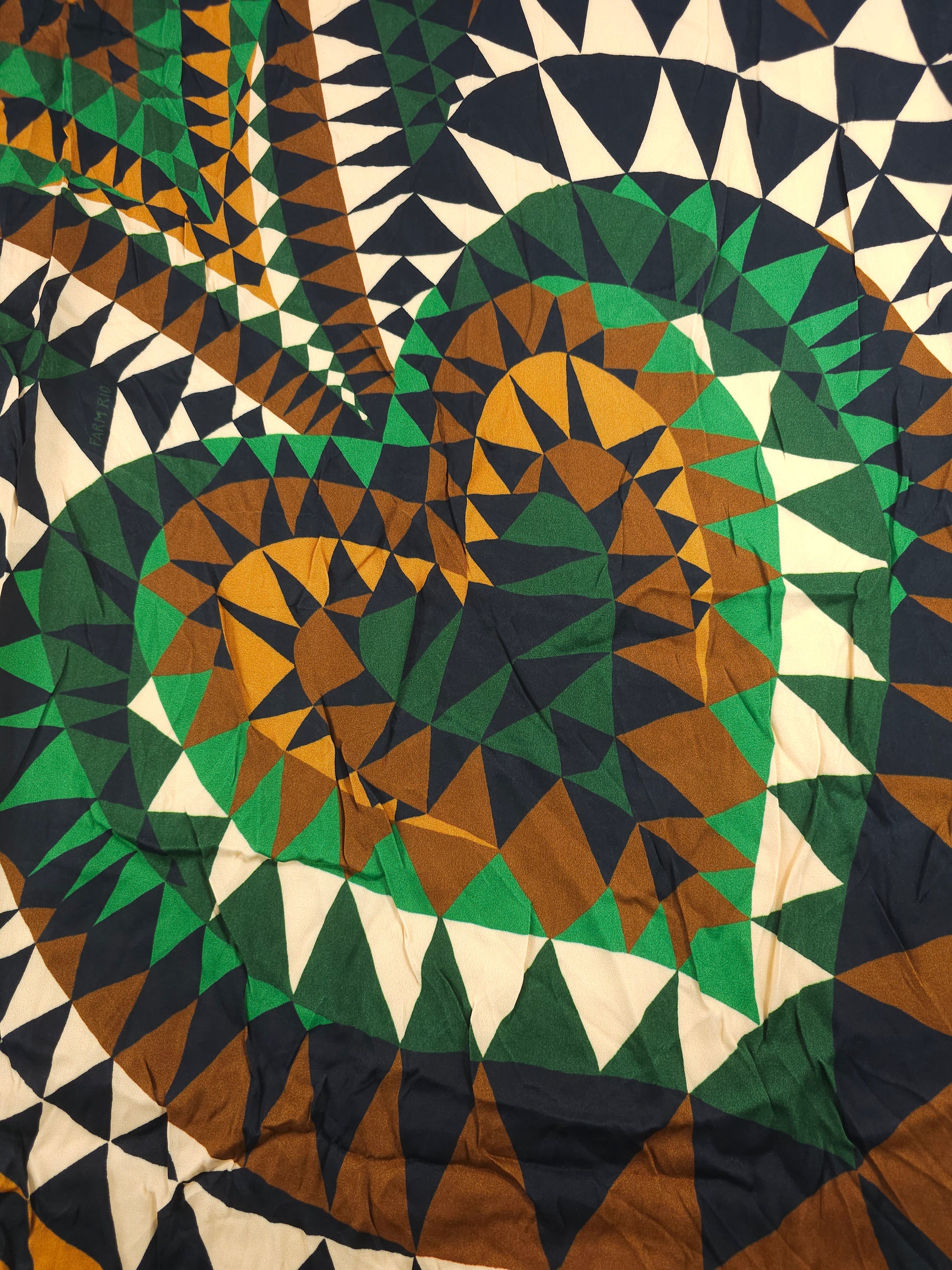 Green/Brown Geometric Heart Viscose Satin (Various Sizes) *Farm Rio*