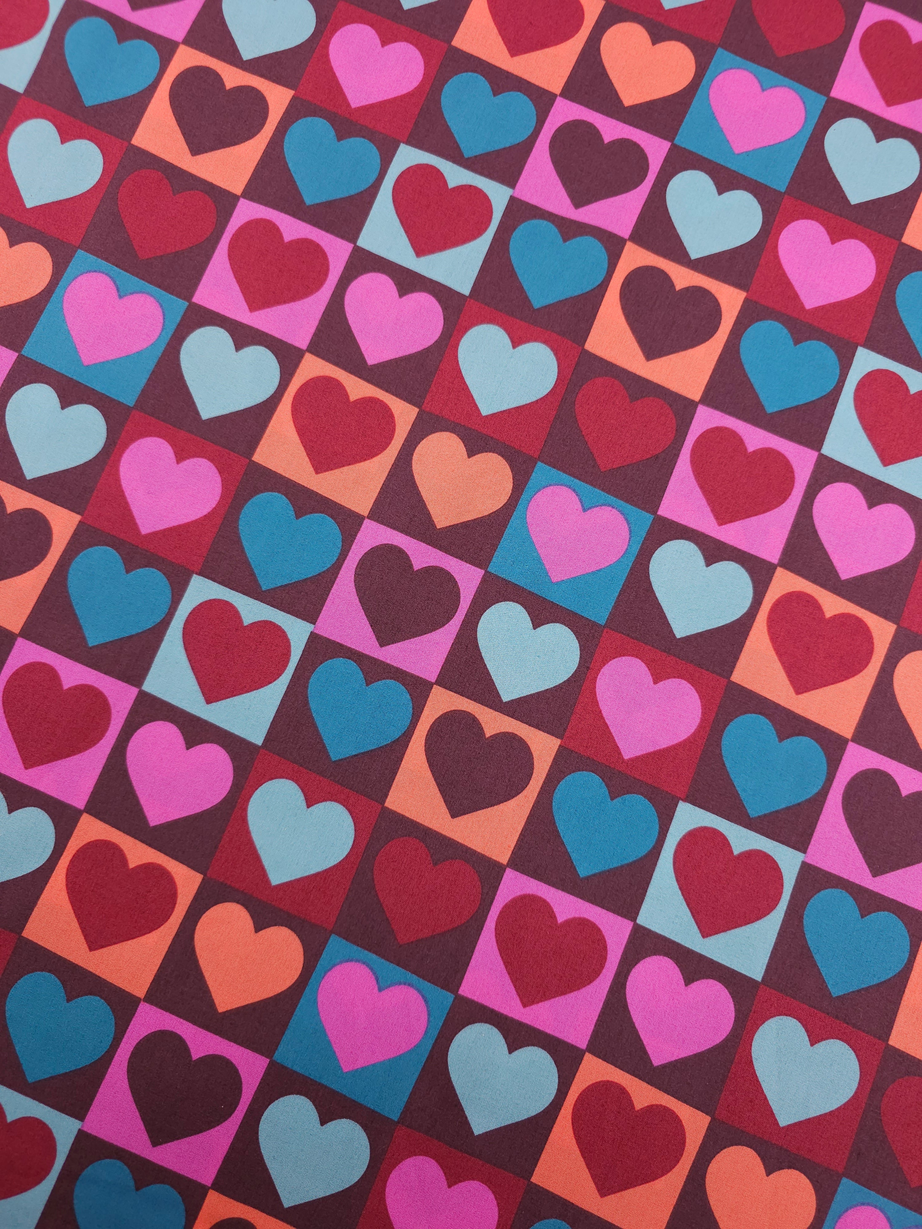 Deep Checkerboard Hearts 100% Cotton 57"
