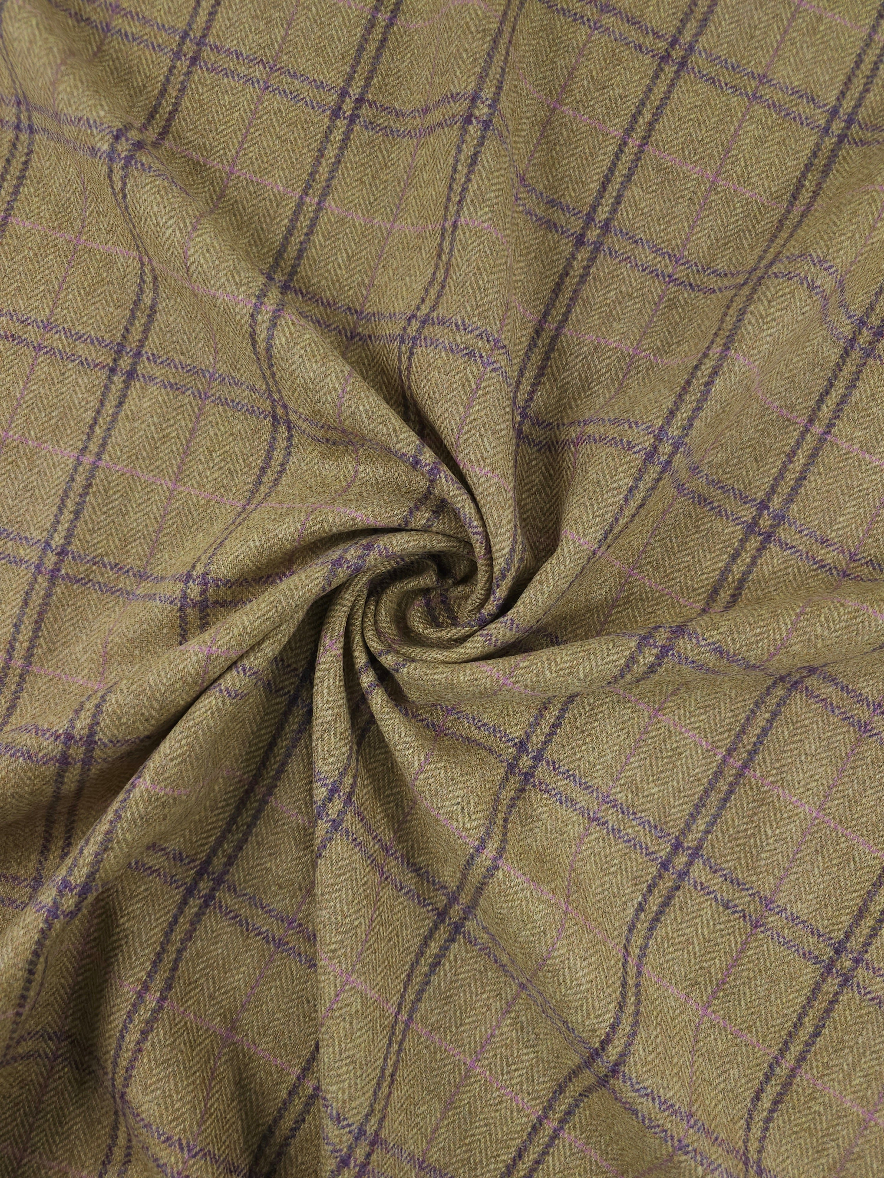Purple/Sand Tartan Check Soft 100% Wool *ABRAHAM MOON*