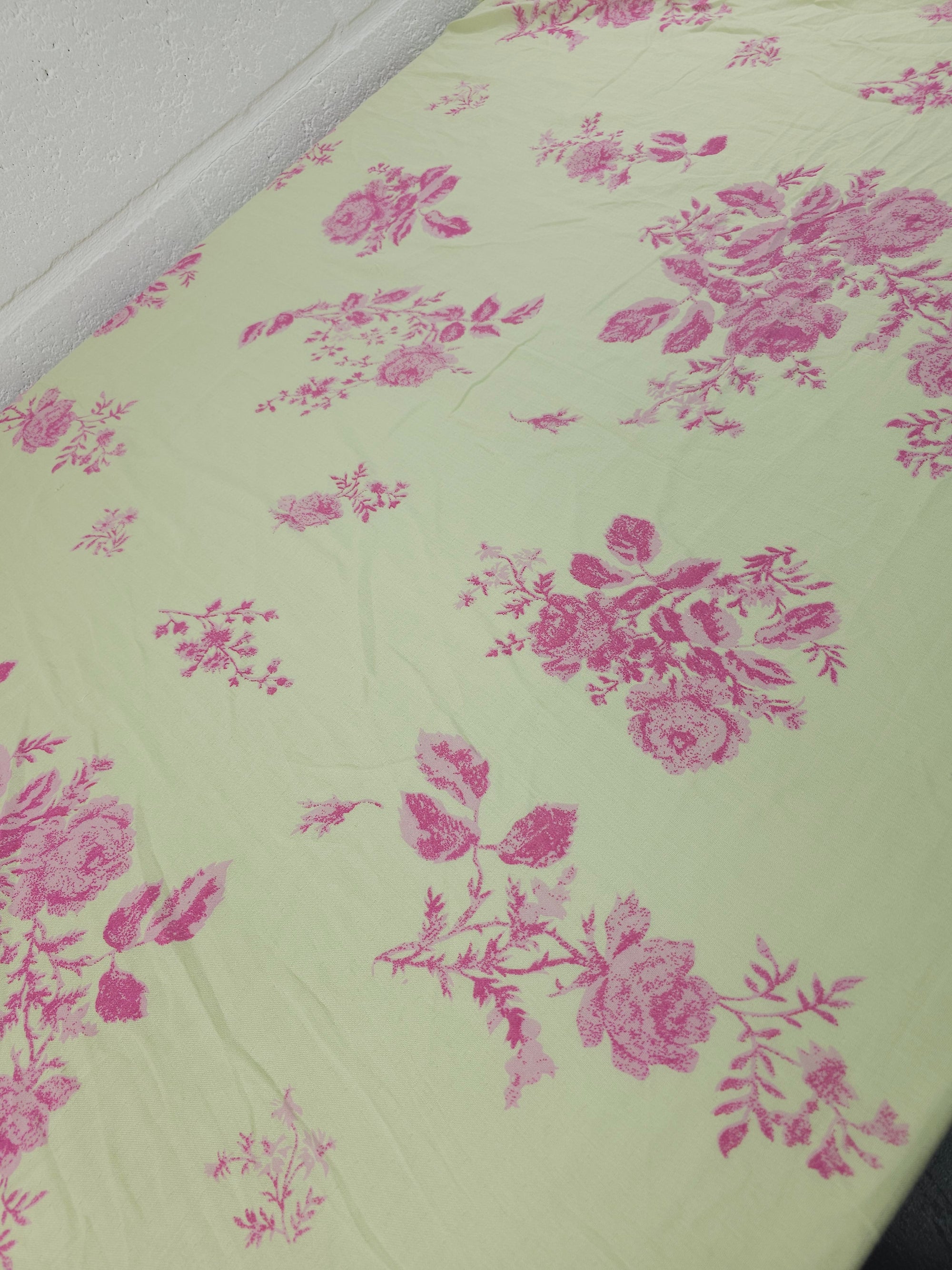 Pale Lime/Pink Rose Floral Double Gauze