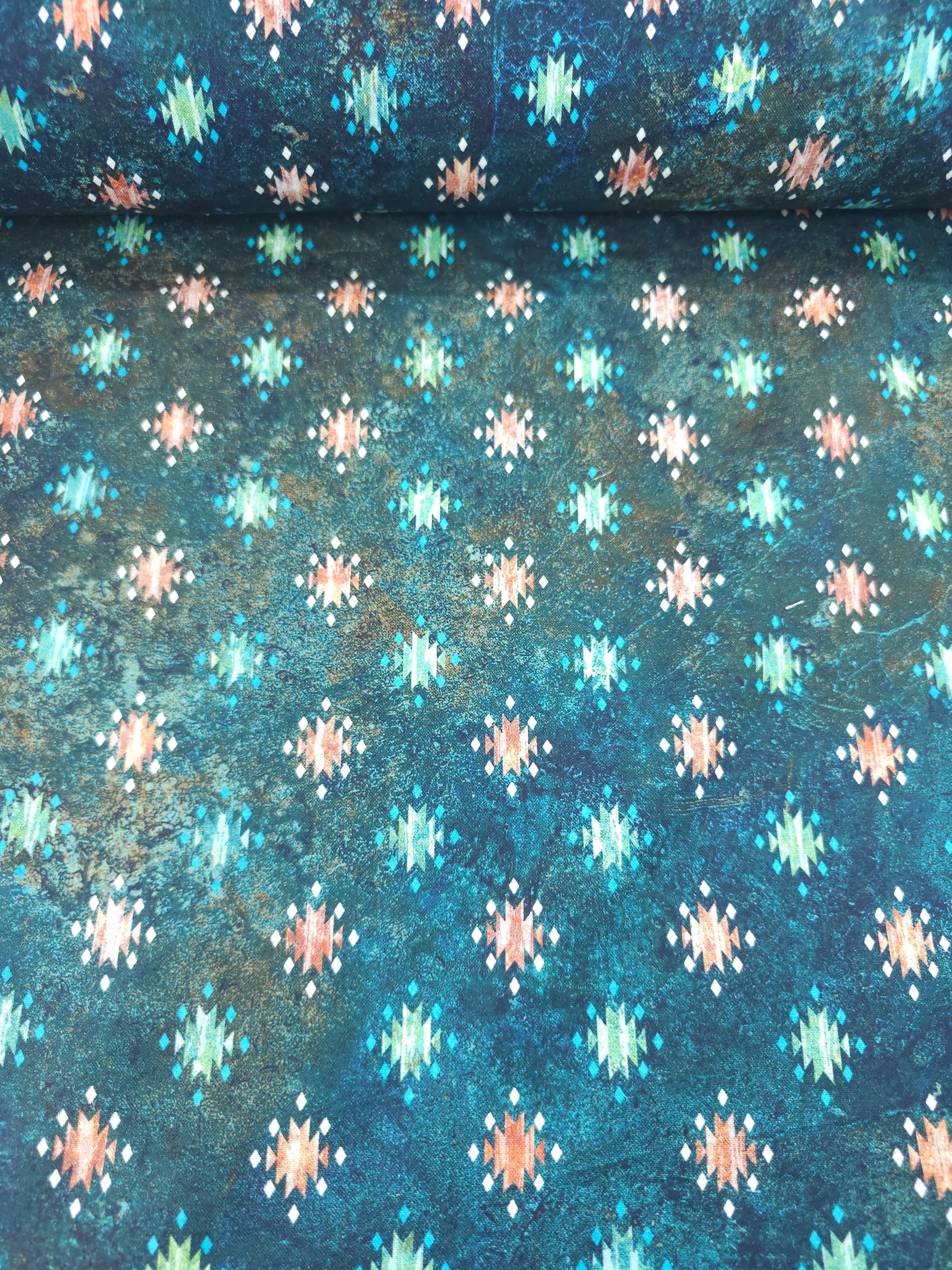 Dark Cyan Aztec 100% Cotton