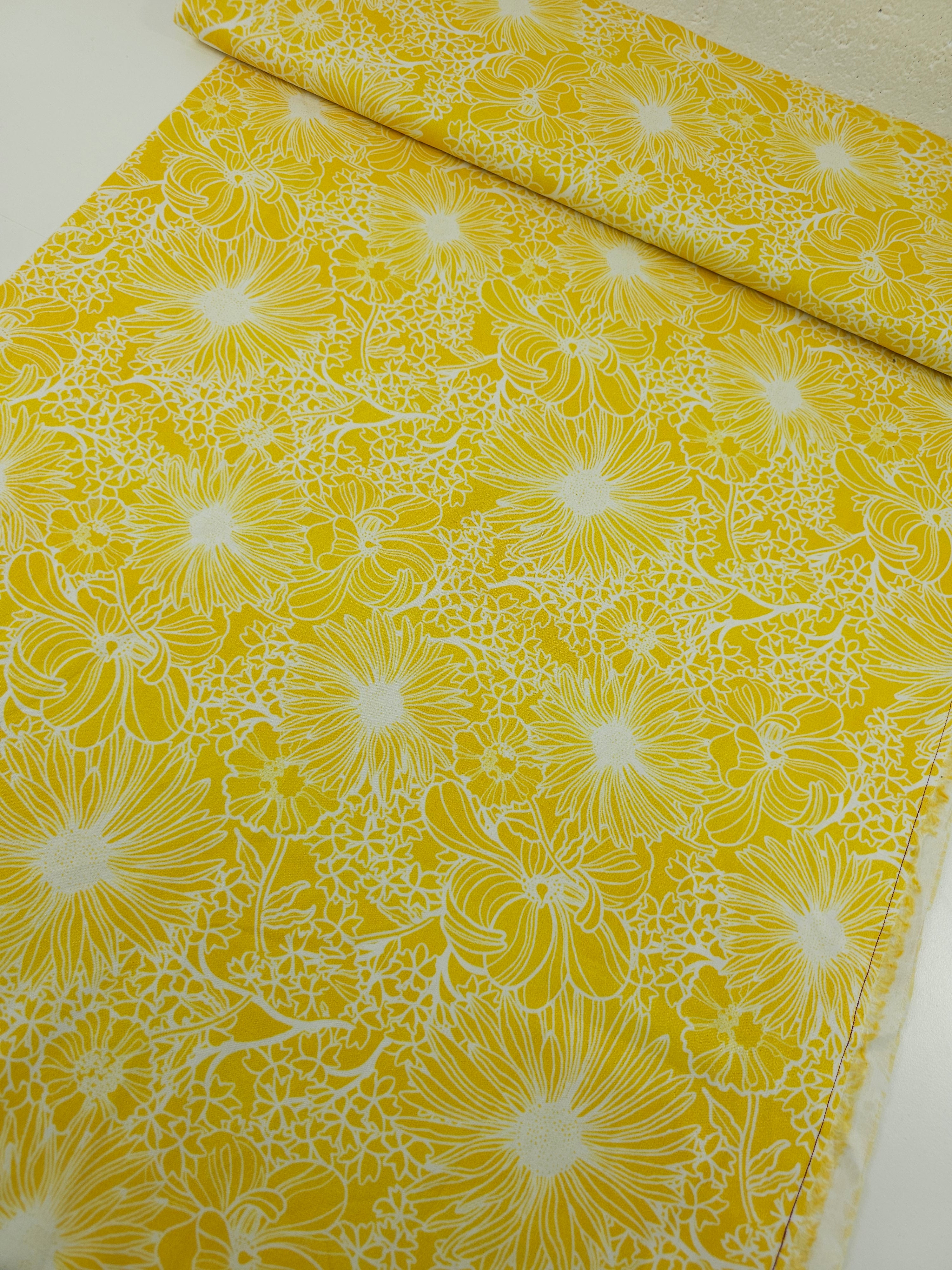Sunny Yellow Wonder Floral Sketch 100% Cotton