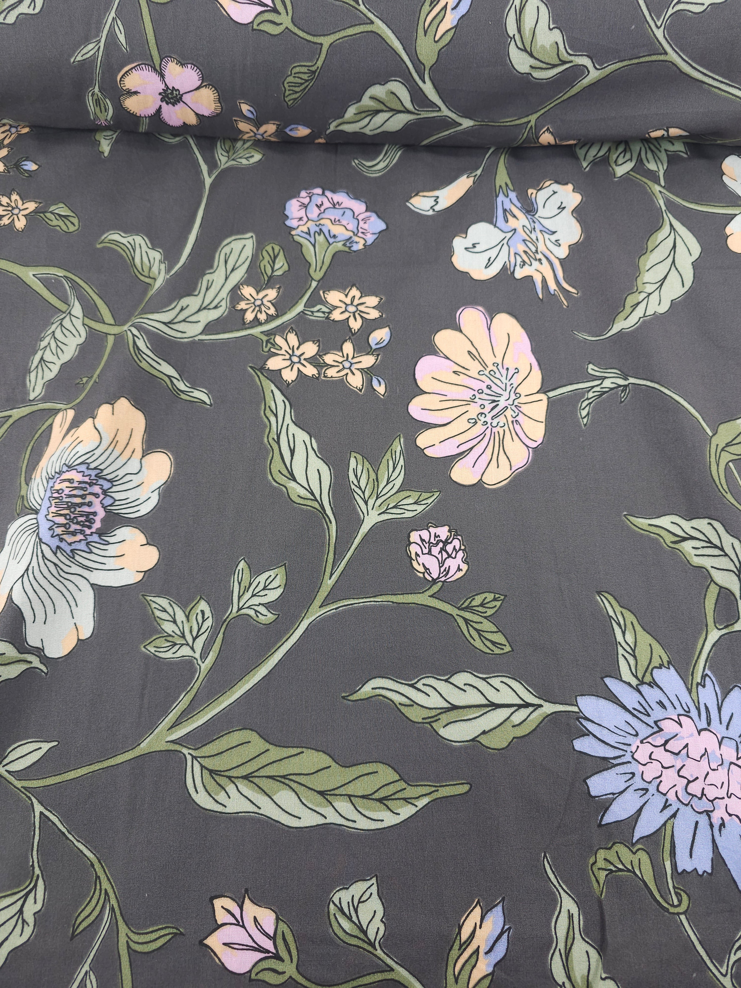 Charcoal Floral Vine 100% Cotton 100” - Urban Outfitters *EXTRA WIDE*