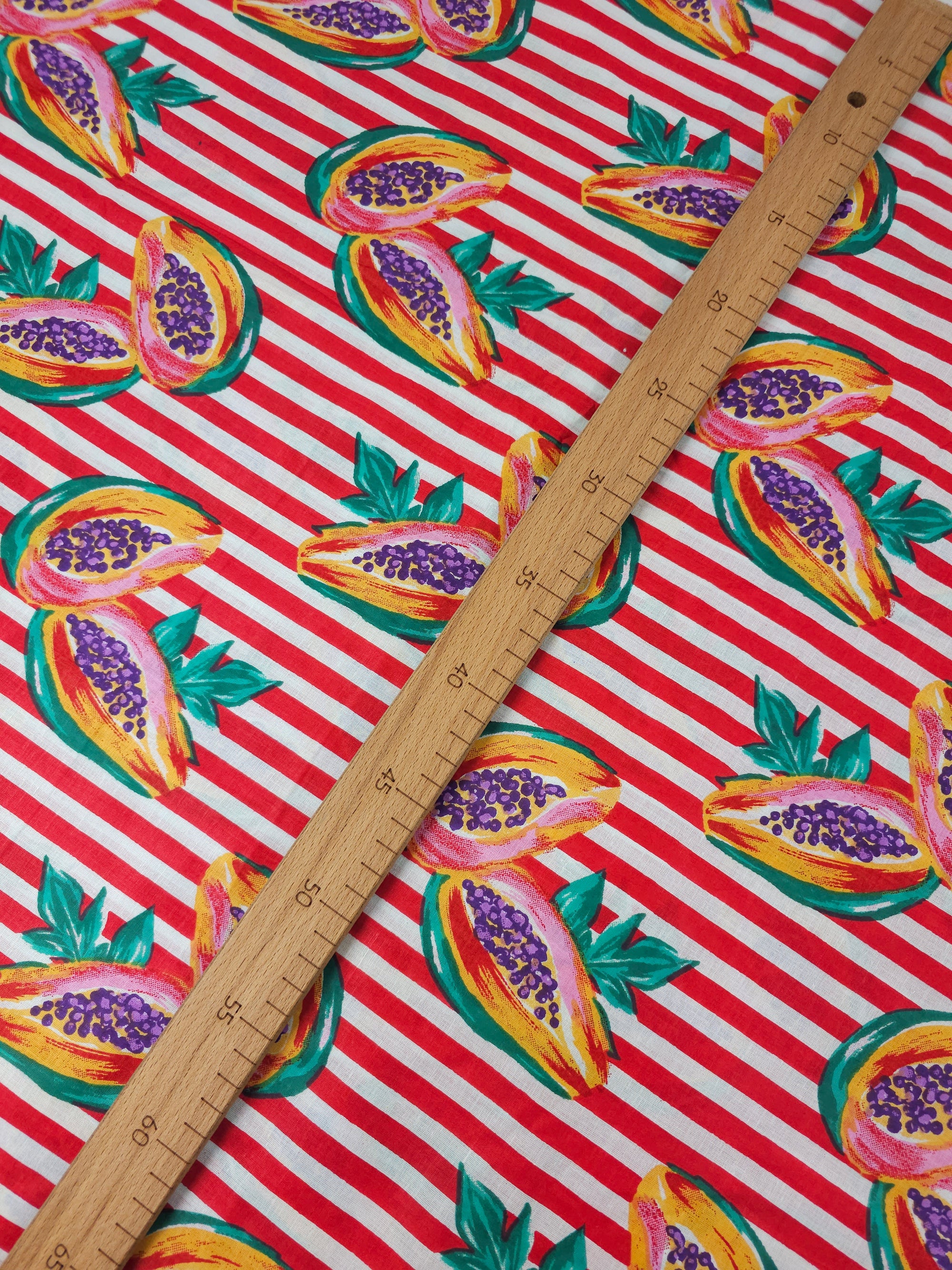 Red Papaya Stripe Lightweight Cambric Cotton