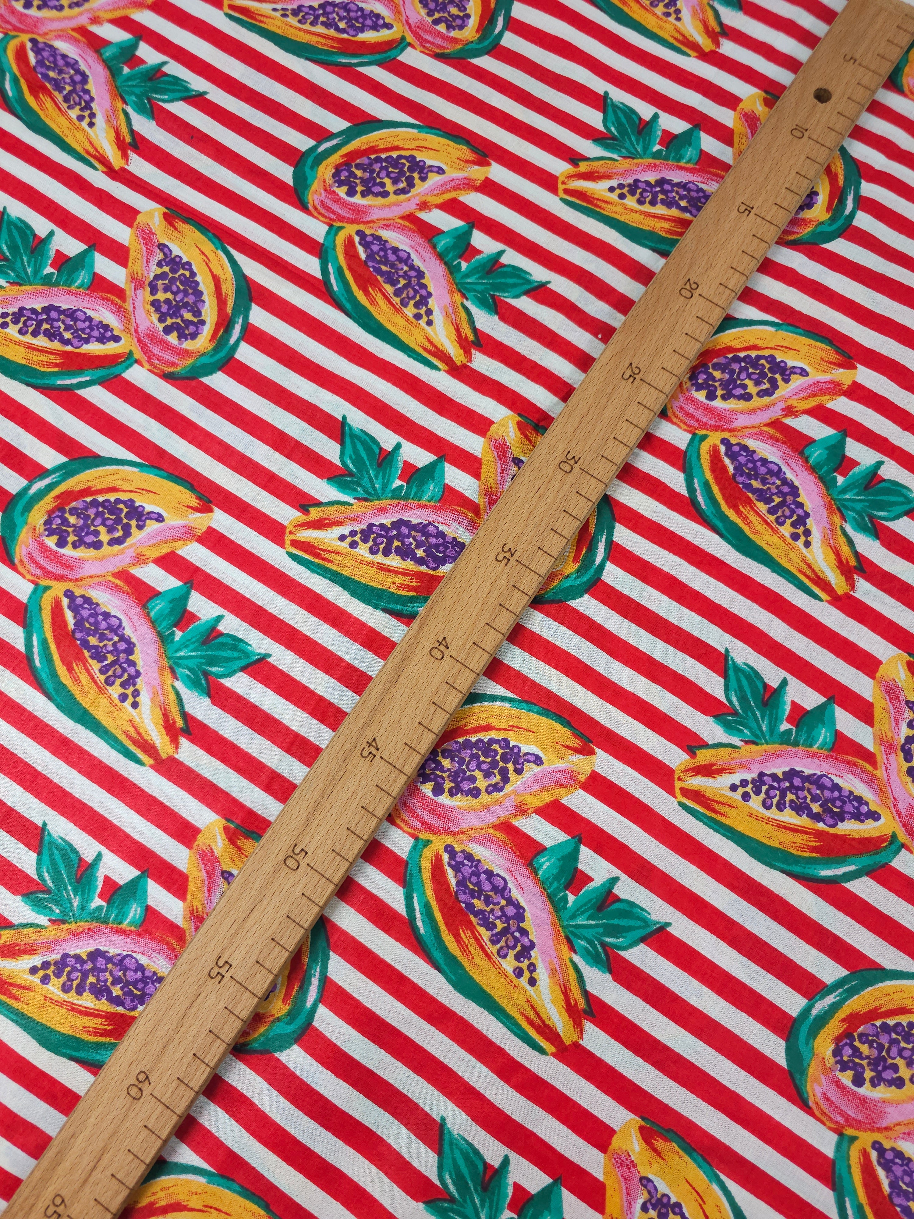 Red Papaya Stripe Lightweight Cambric Cotton