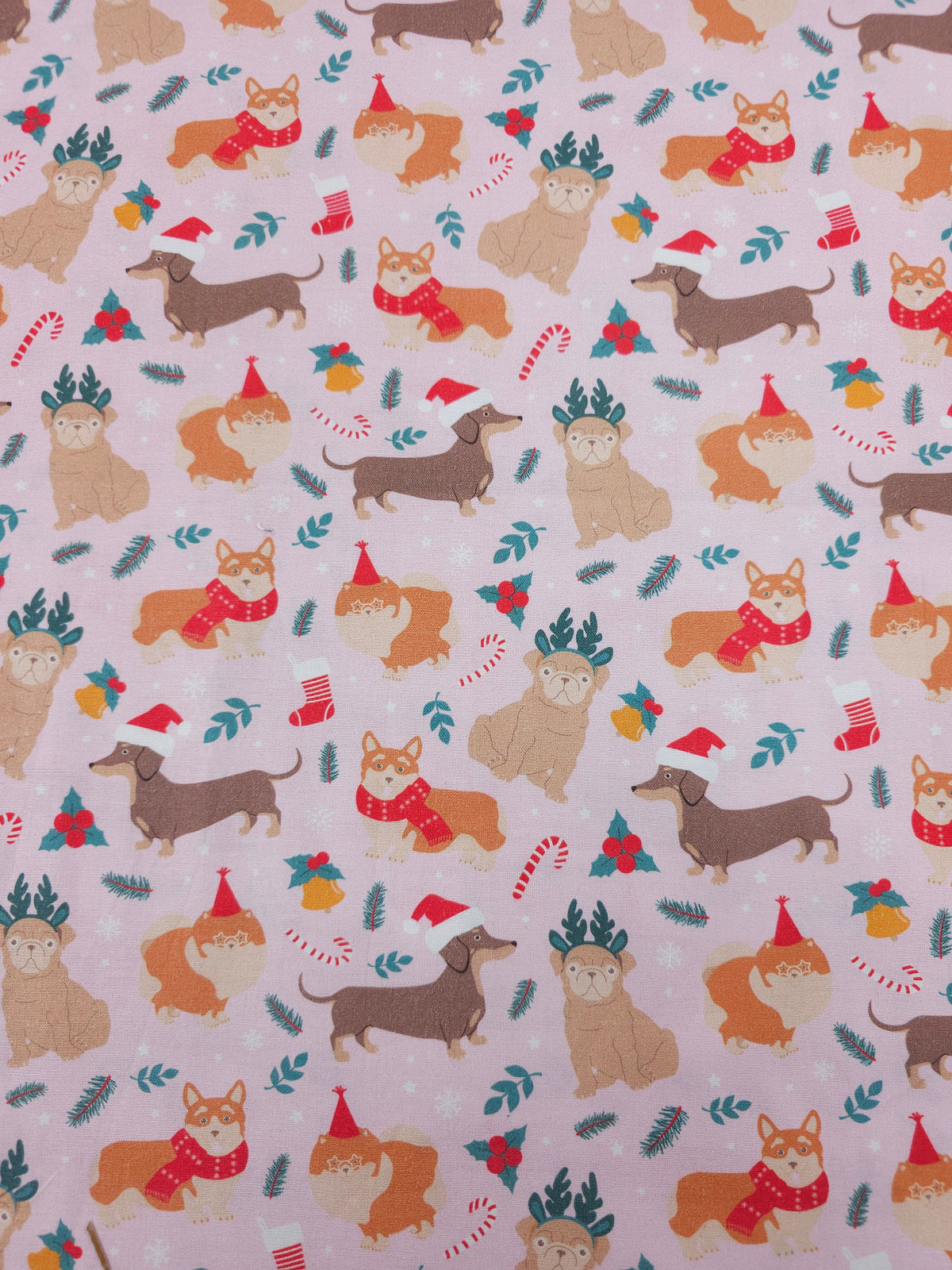 Pink Christmas Puppy Pals 100% Cotton