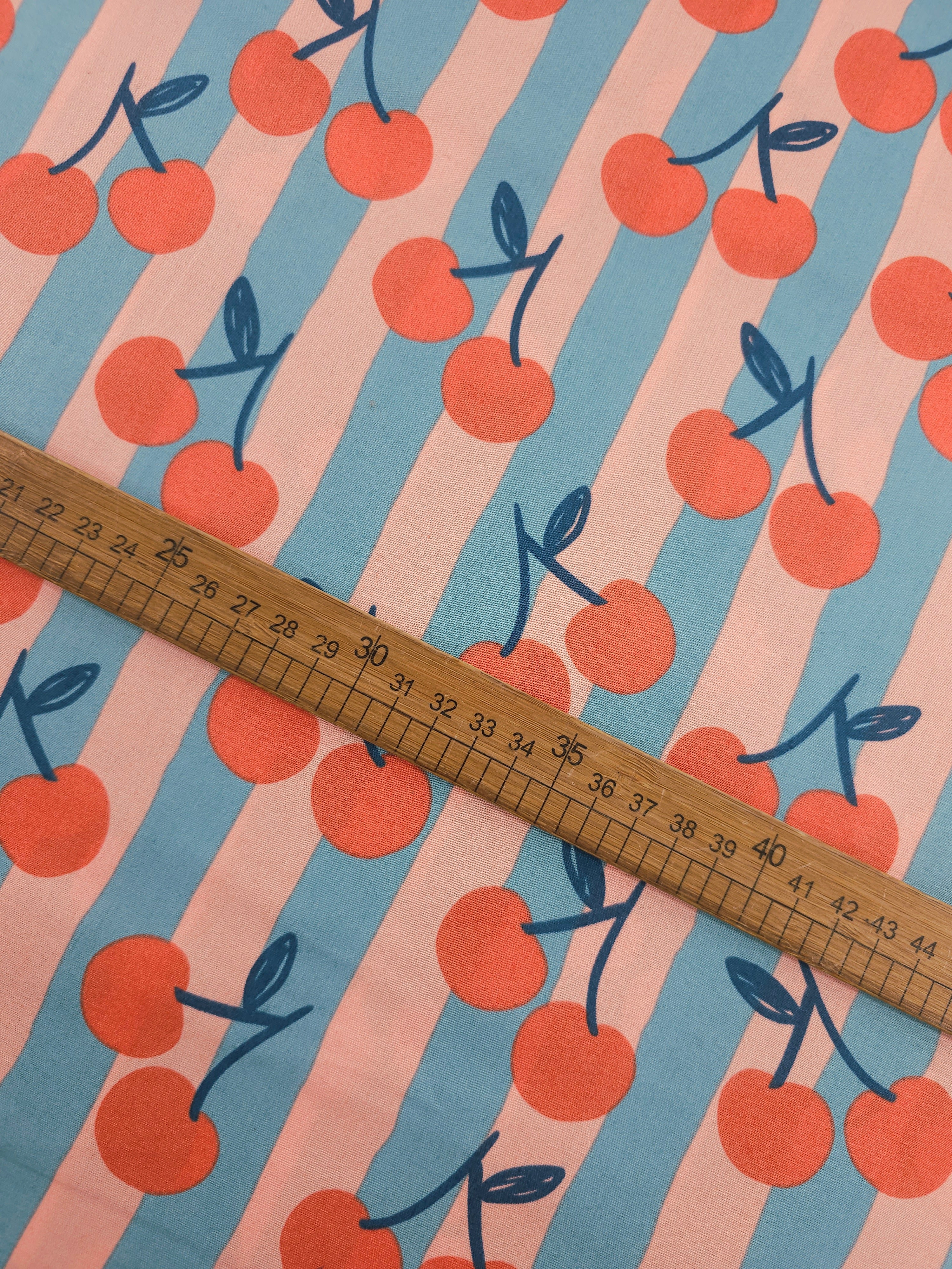 Peach/Teal Cherry Stripe 100% Cotton 57"