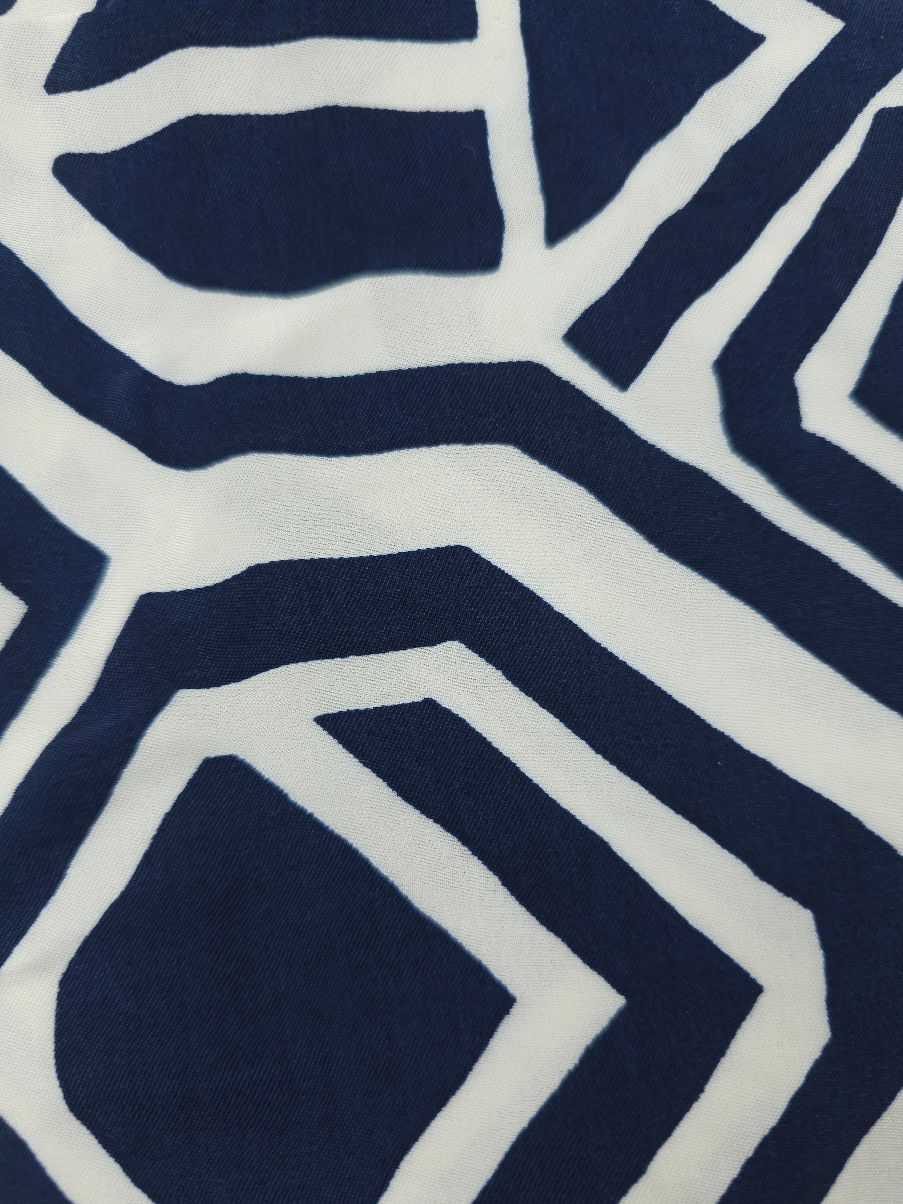 Navy geometric Viscose sateen- 3.3m piece