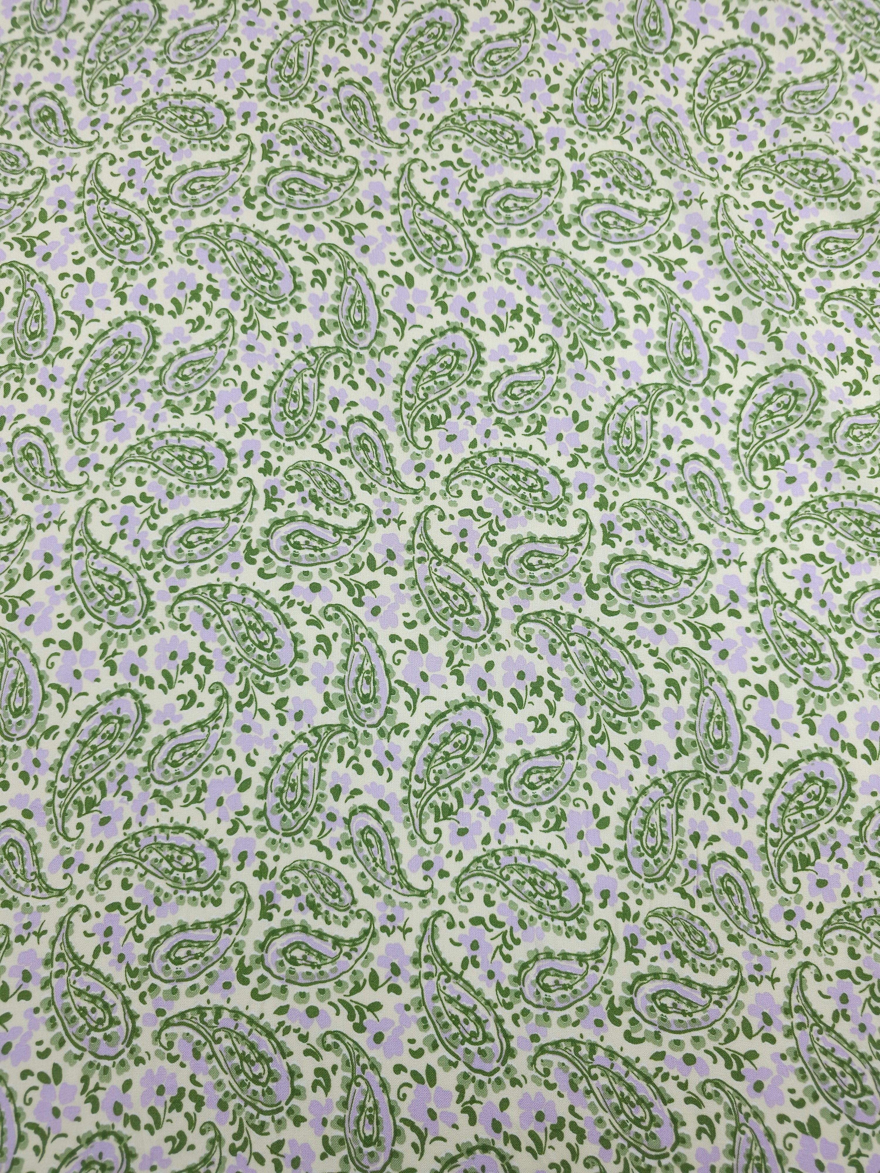 Green/Lilac Paisley Floral Viscose Challis