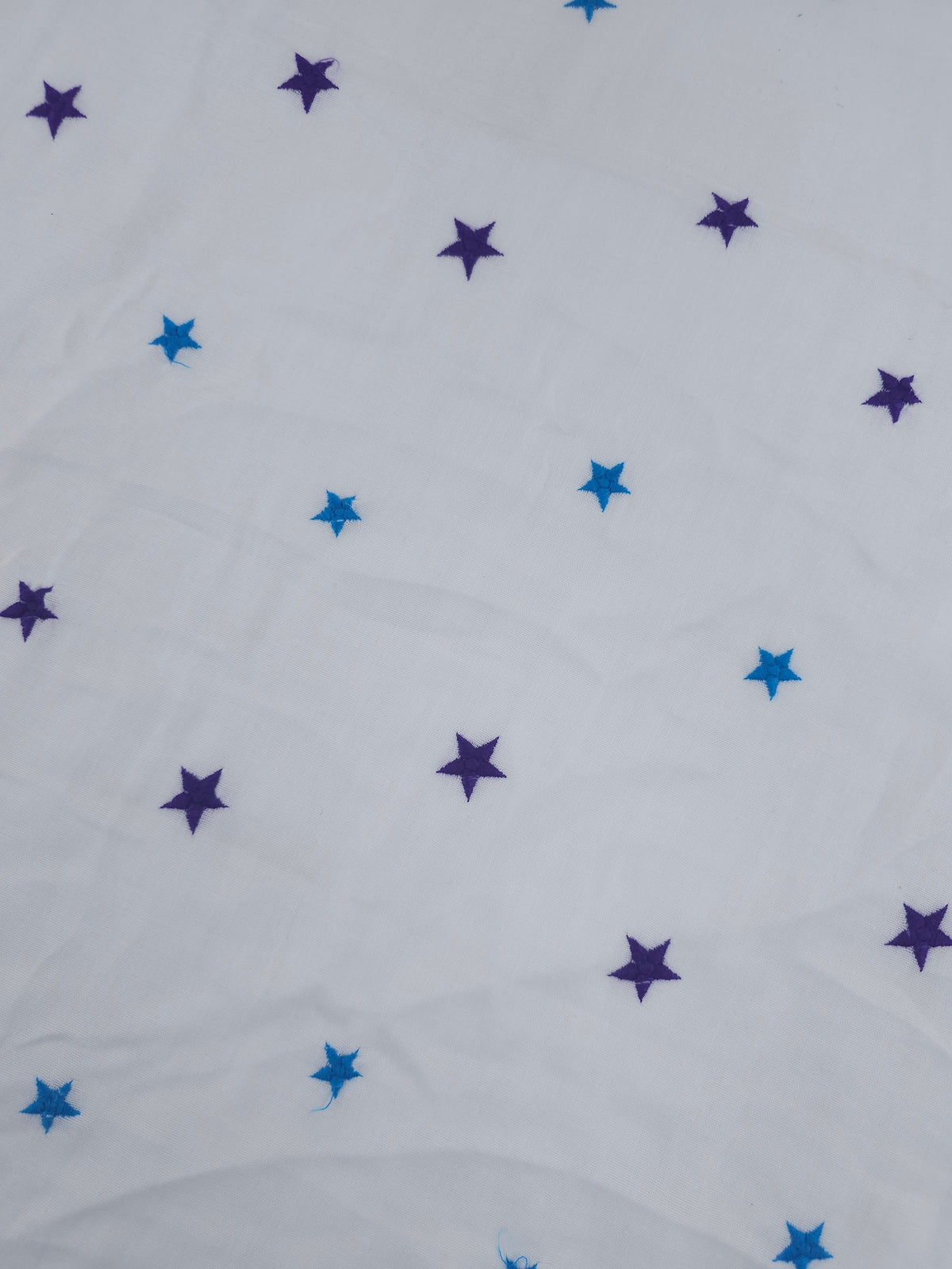 Blue/Purple Embroidered Stars Fine Double Gauze