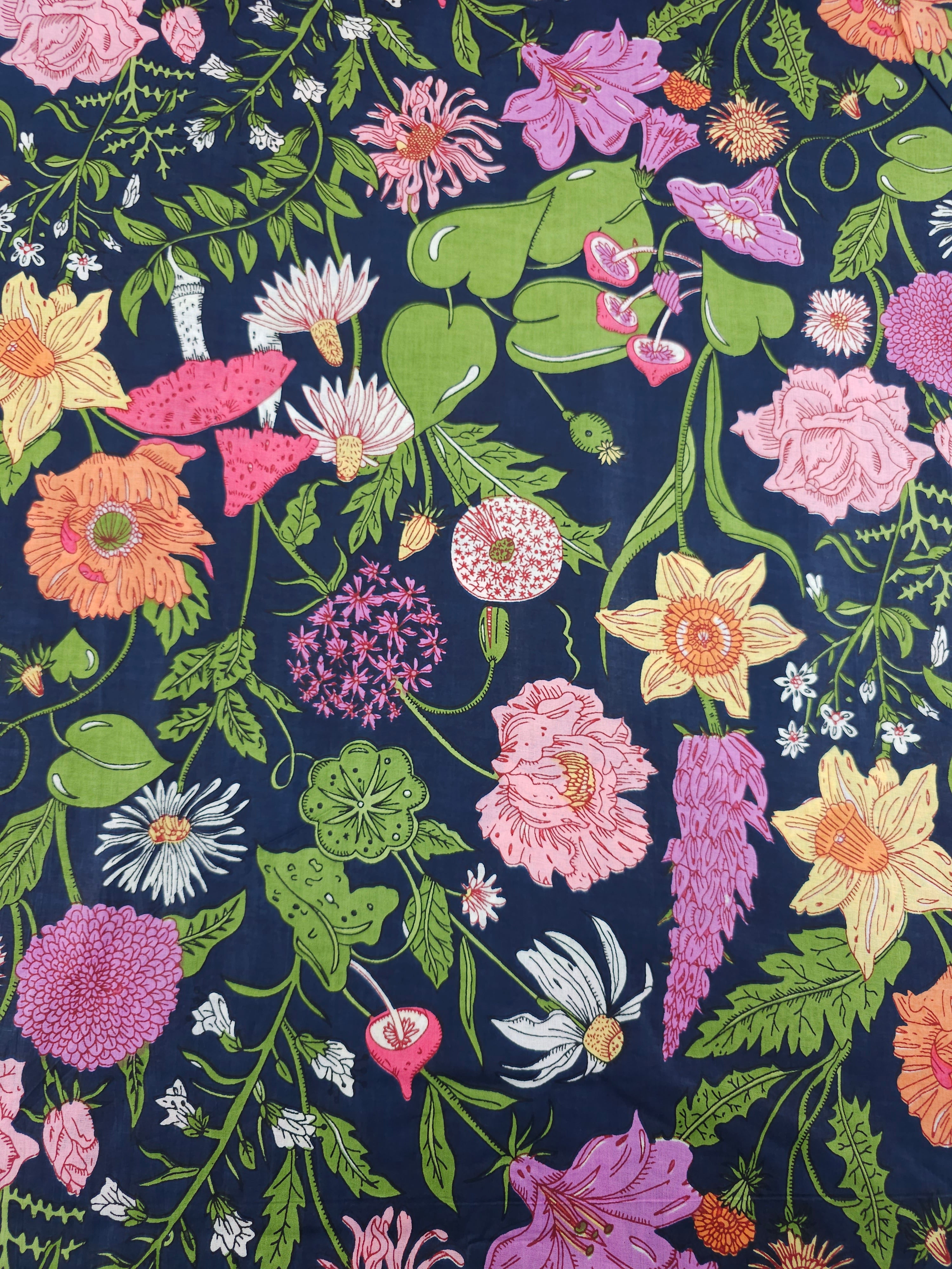 Navy Floral Shroom Field Cambric Cotton