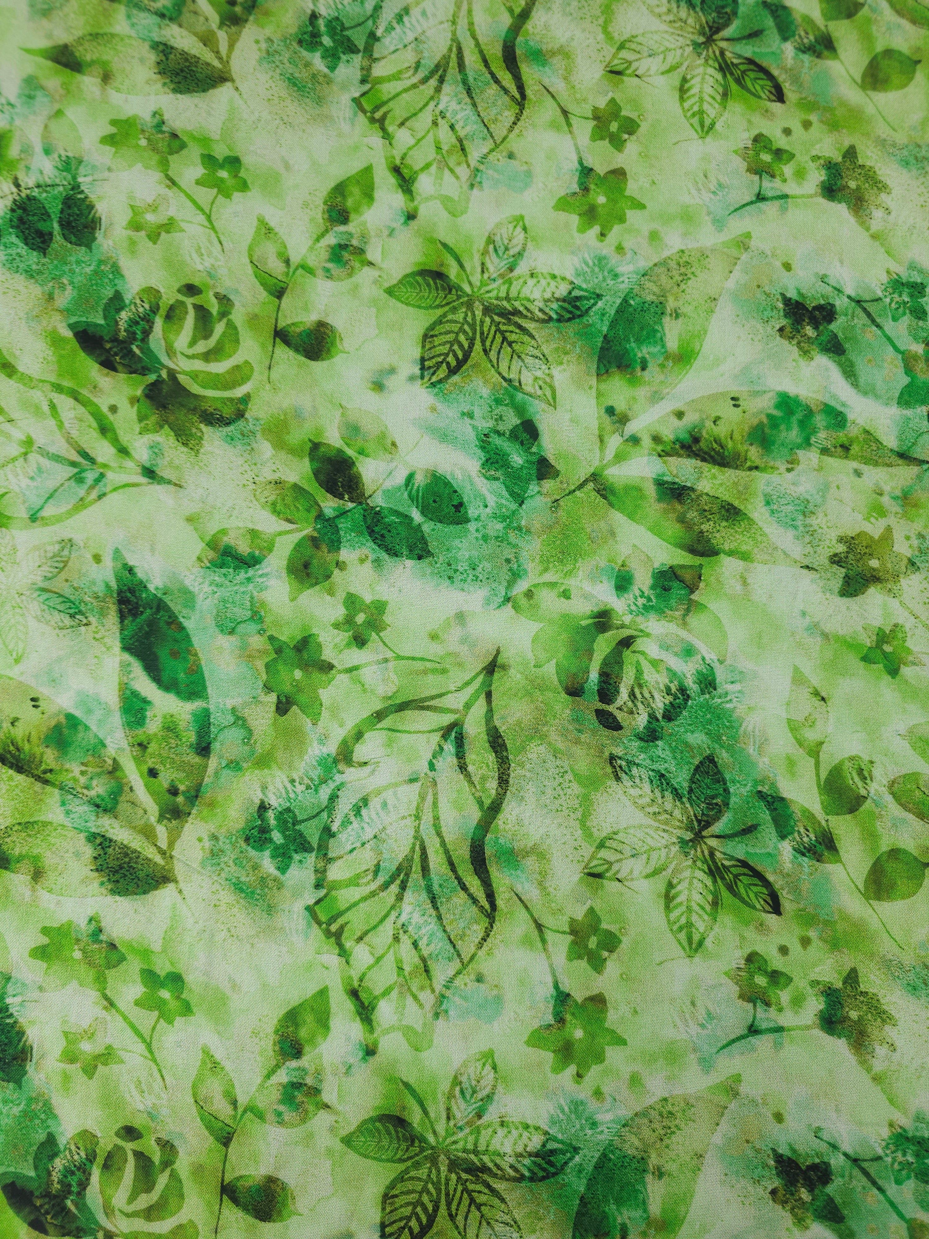 Green Leaf Floral Botanics 100% Cotton 102"