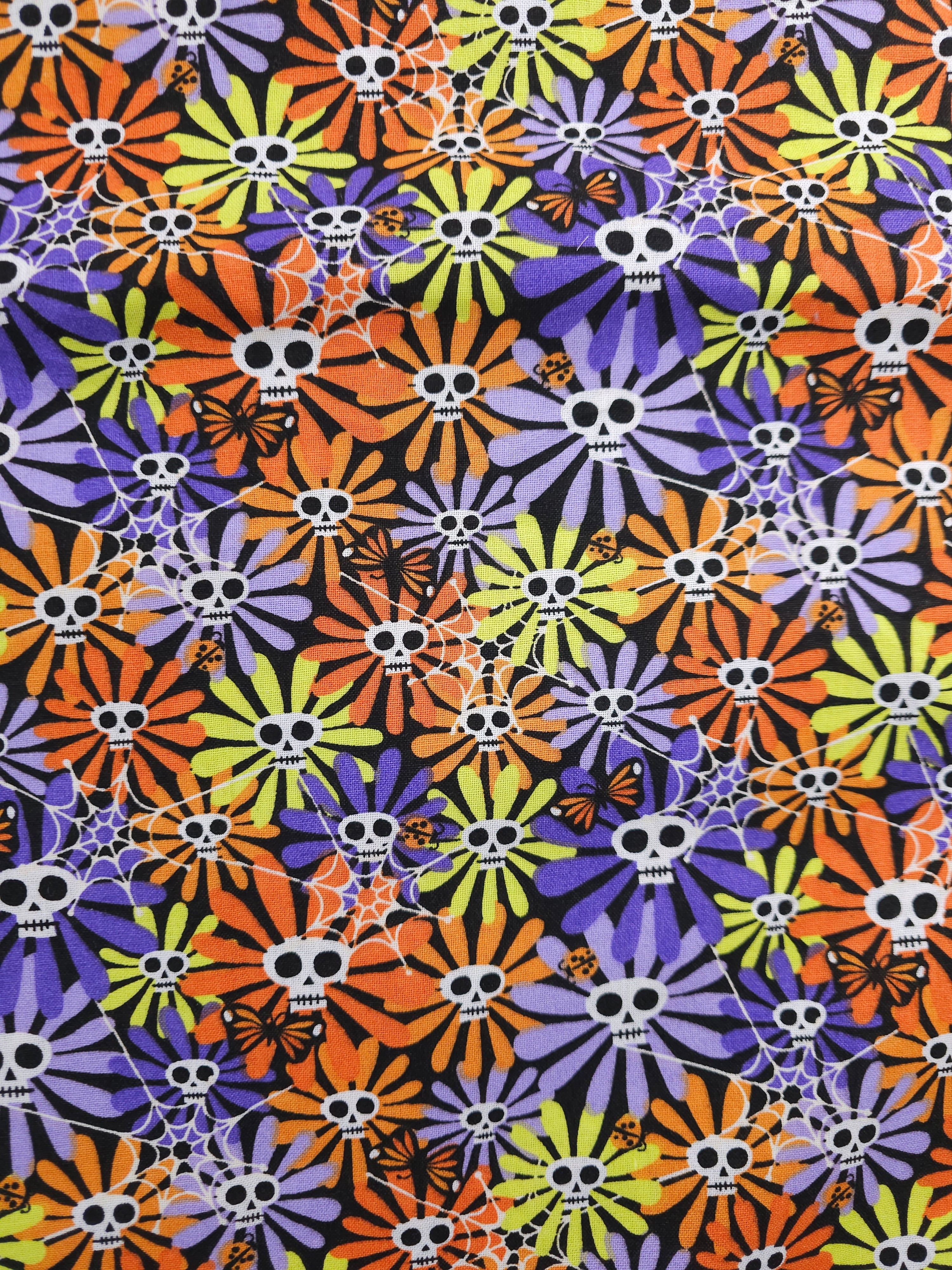 Day Of The Dead Daises Cotton - 4.3m Piece