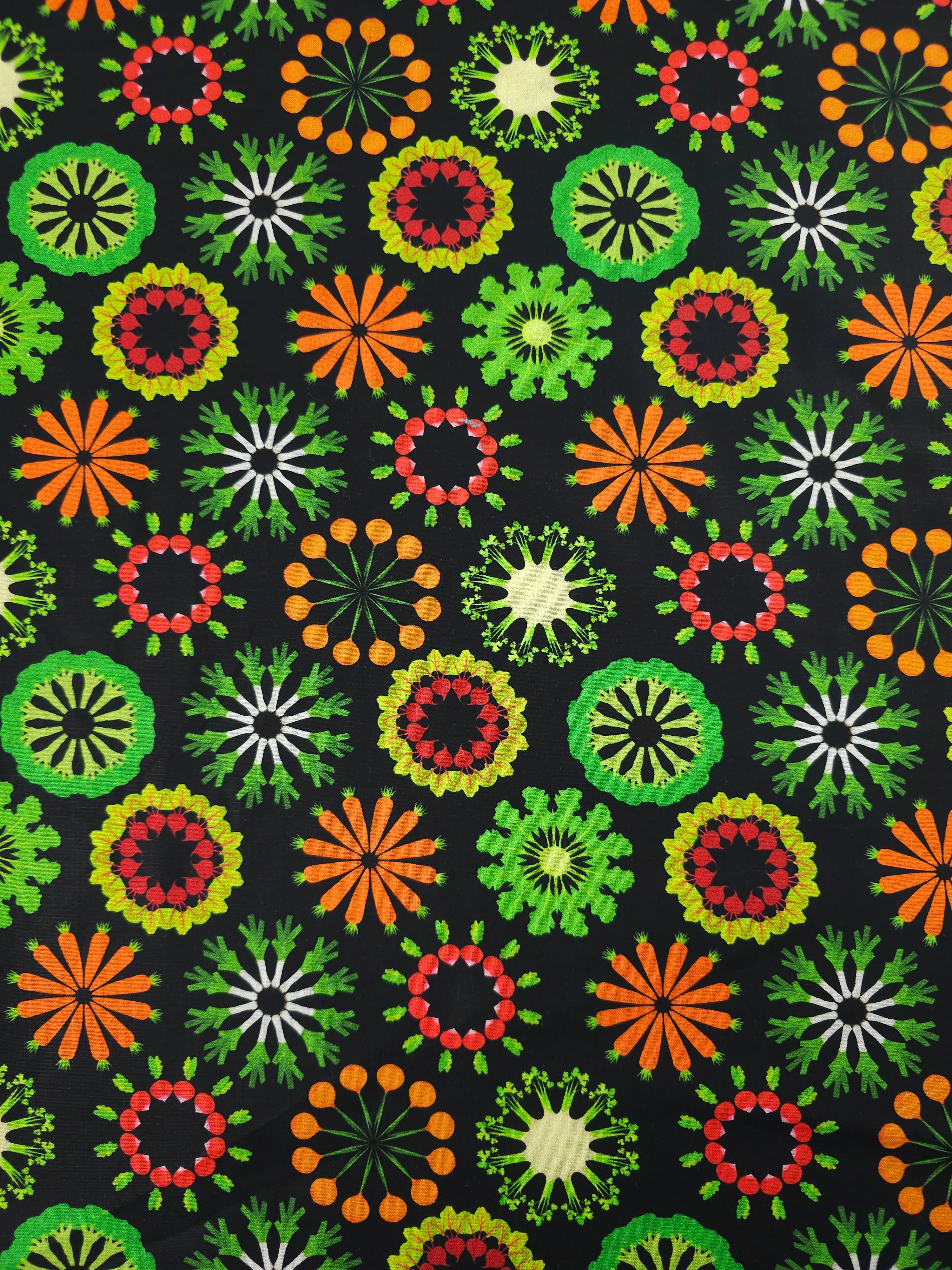 Green/Orange Abstract Spiro 100% Cotton