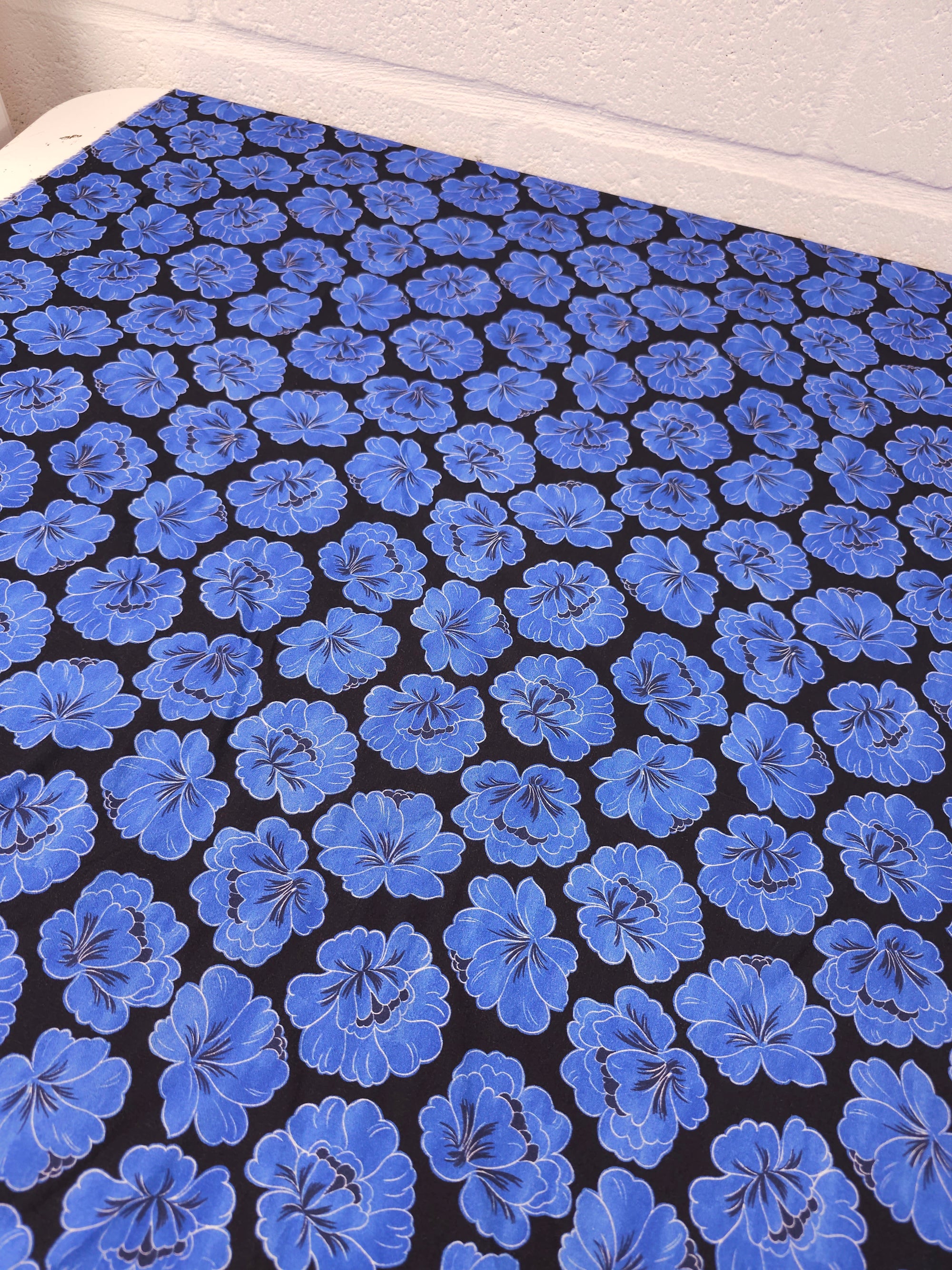 Periwinkle/Black Puff Floral Cotton Tencel
