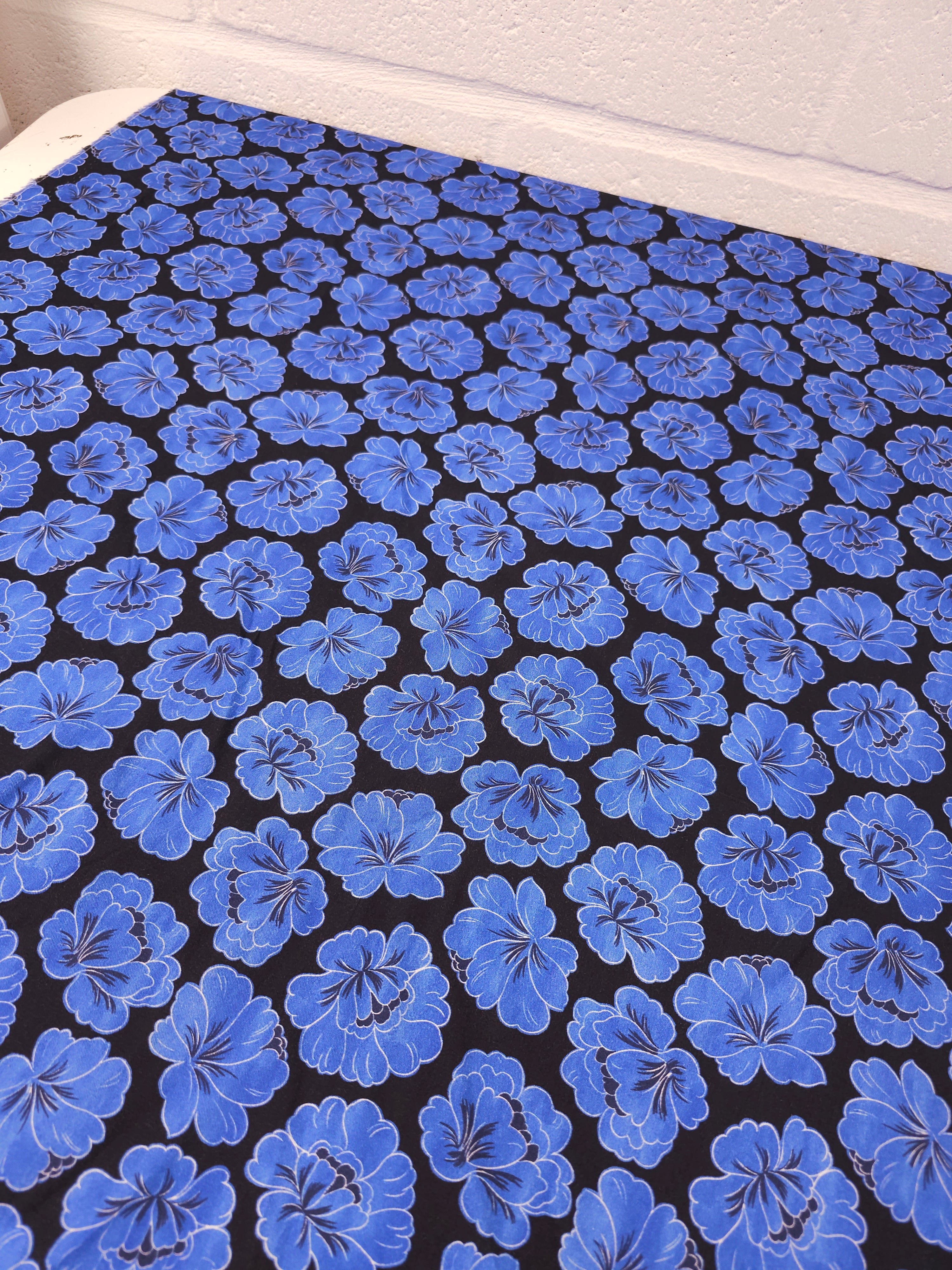 Periwinkle/Black Puff Floral Cotton Tencel
