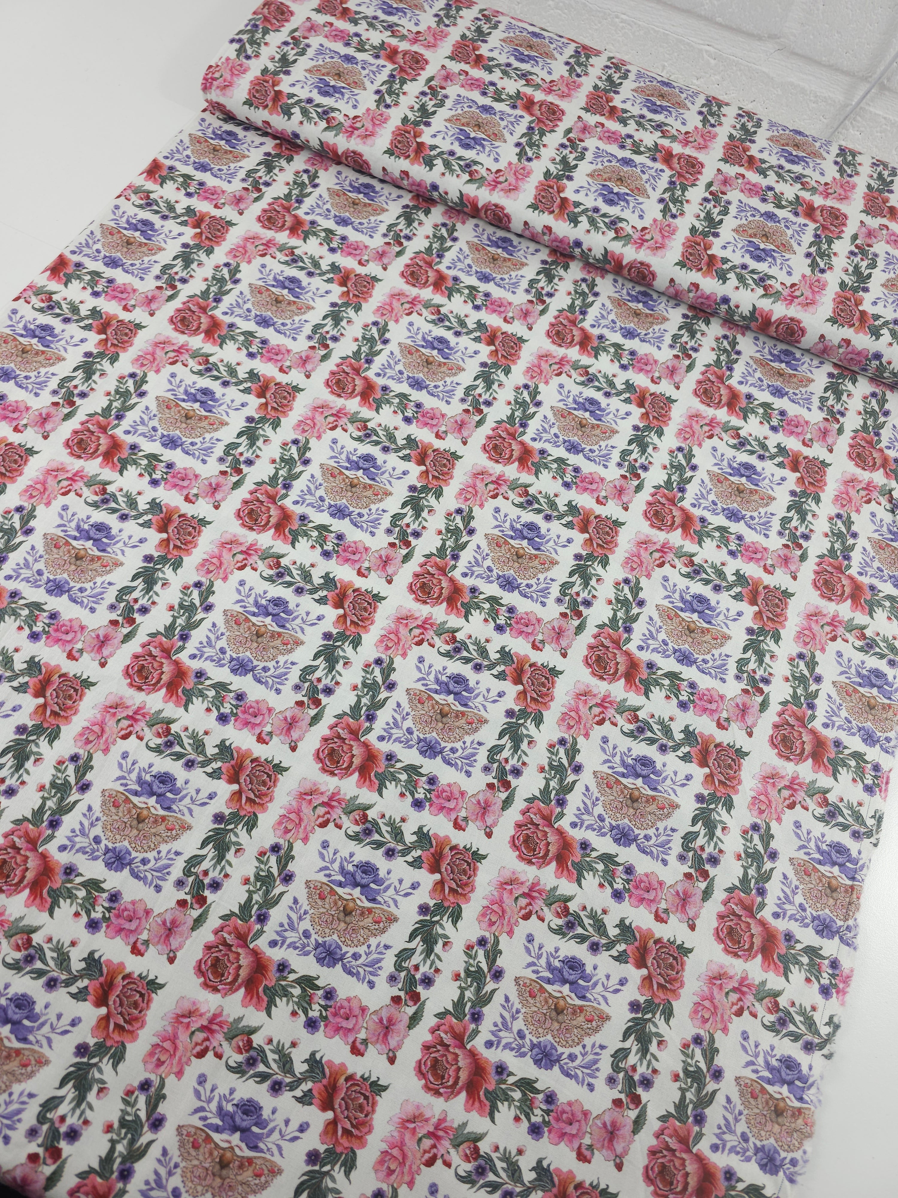 Vintage Floral Silk Moth 100% Cotton - Free Spirit