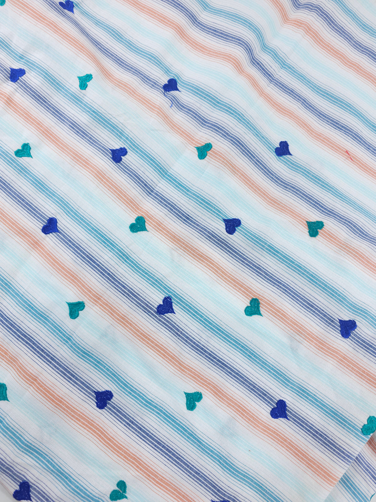 Blue orange striped love Cotton- 2.3m piece