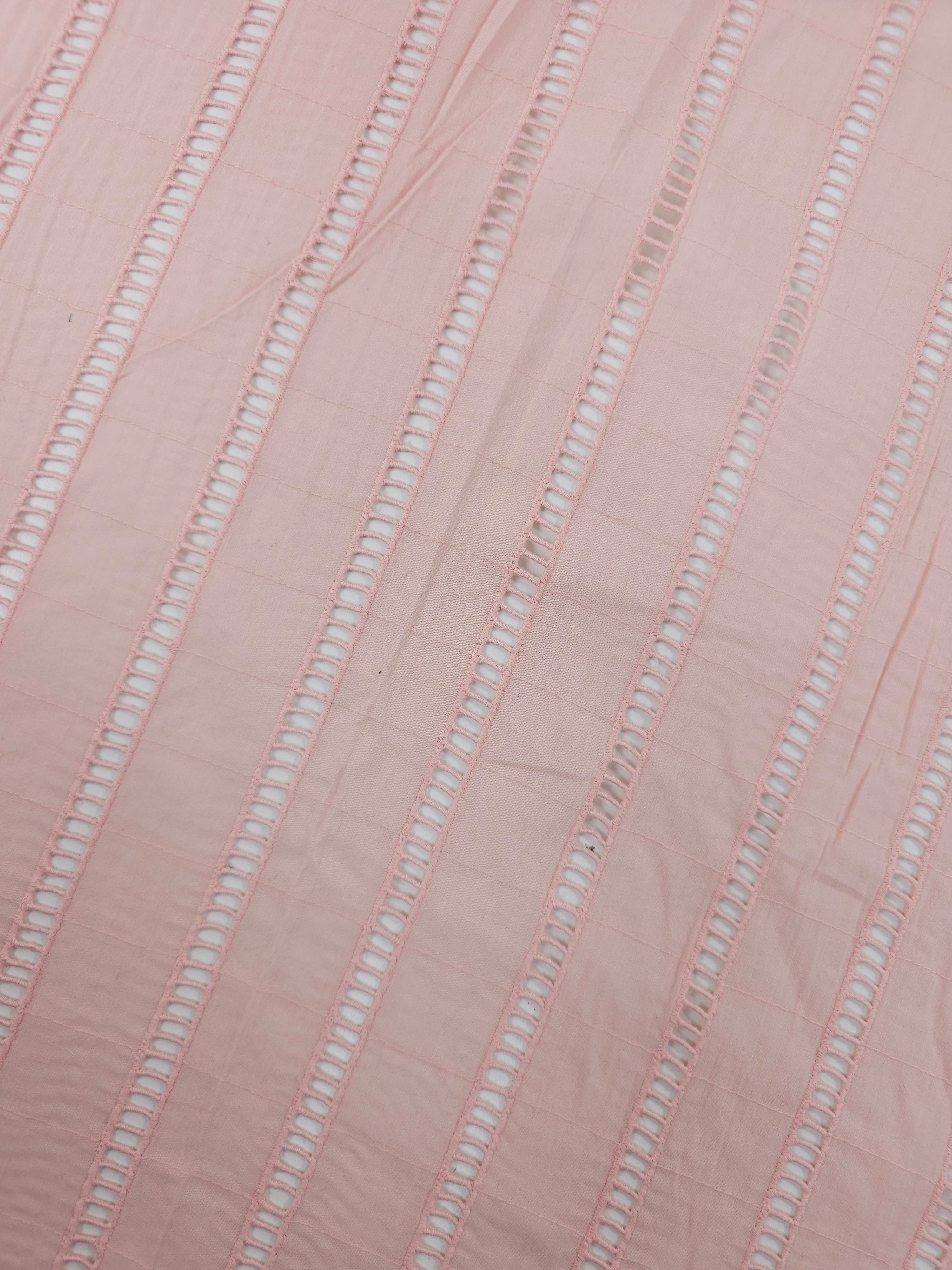 Soft Baby Pink Track Stripe Fine Cotton Poplin Broderie Anglaise