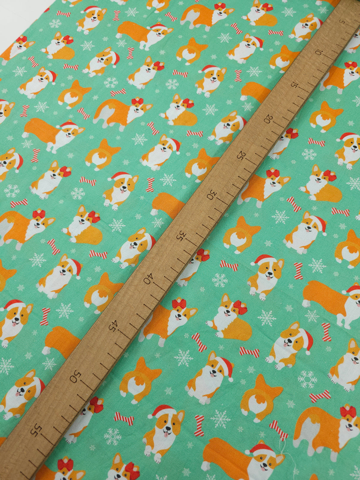 Orange/Mint Green Christmas Pups 100% Cotton