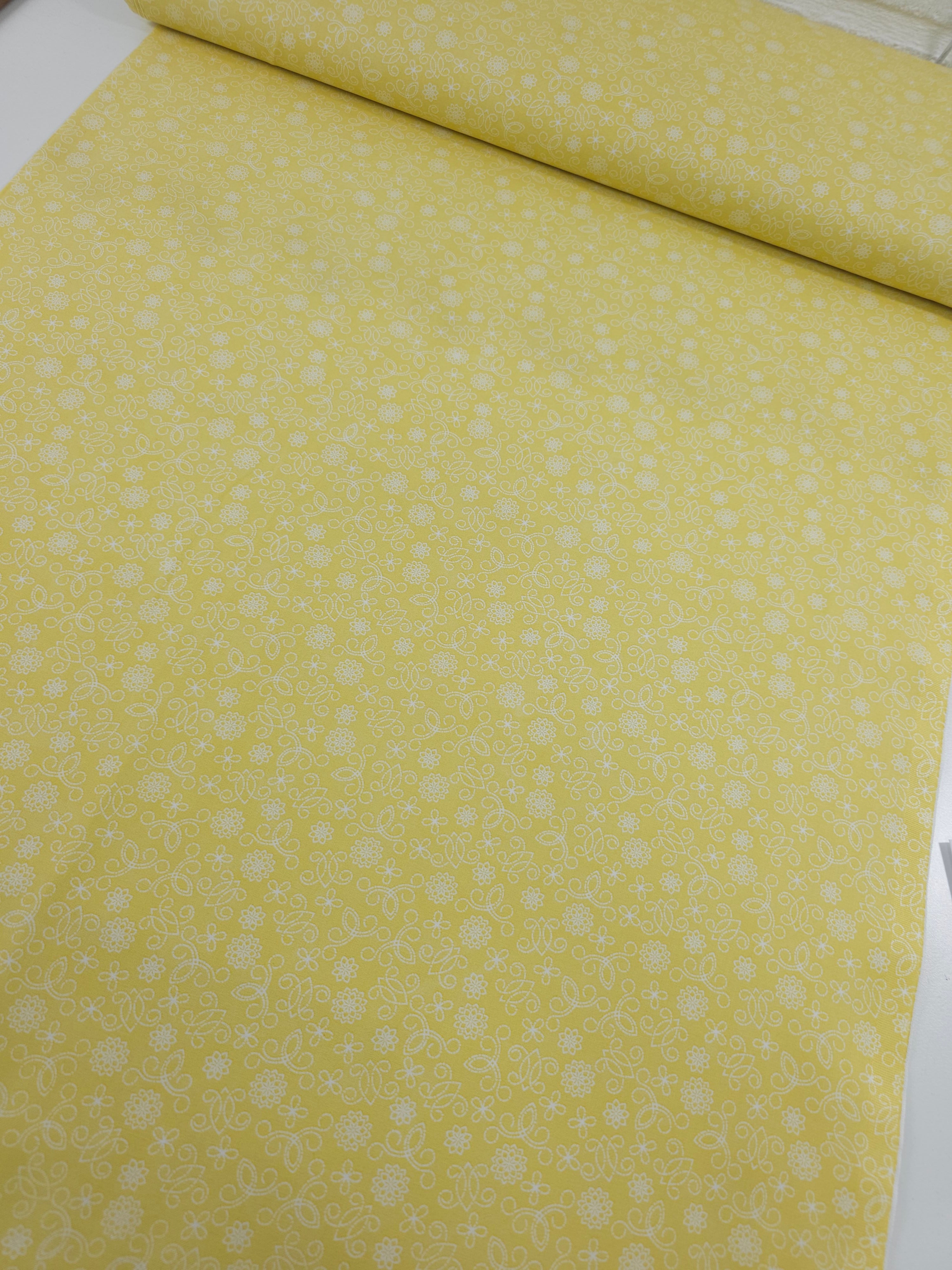 Pale Yellow Sketch Floral 100% Cotton - Benartex